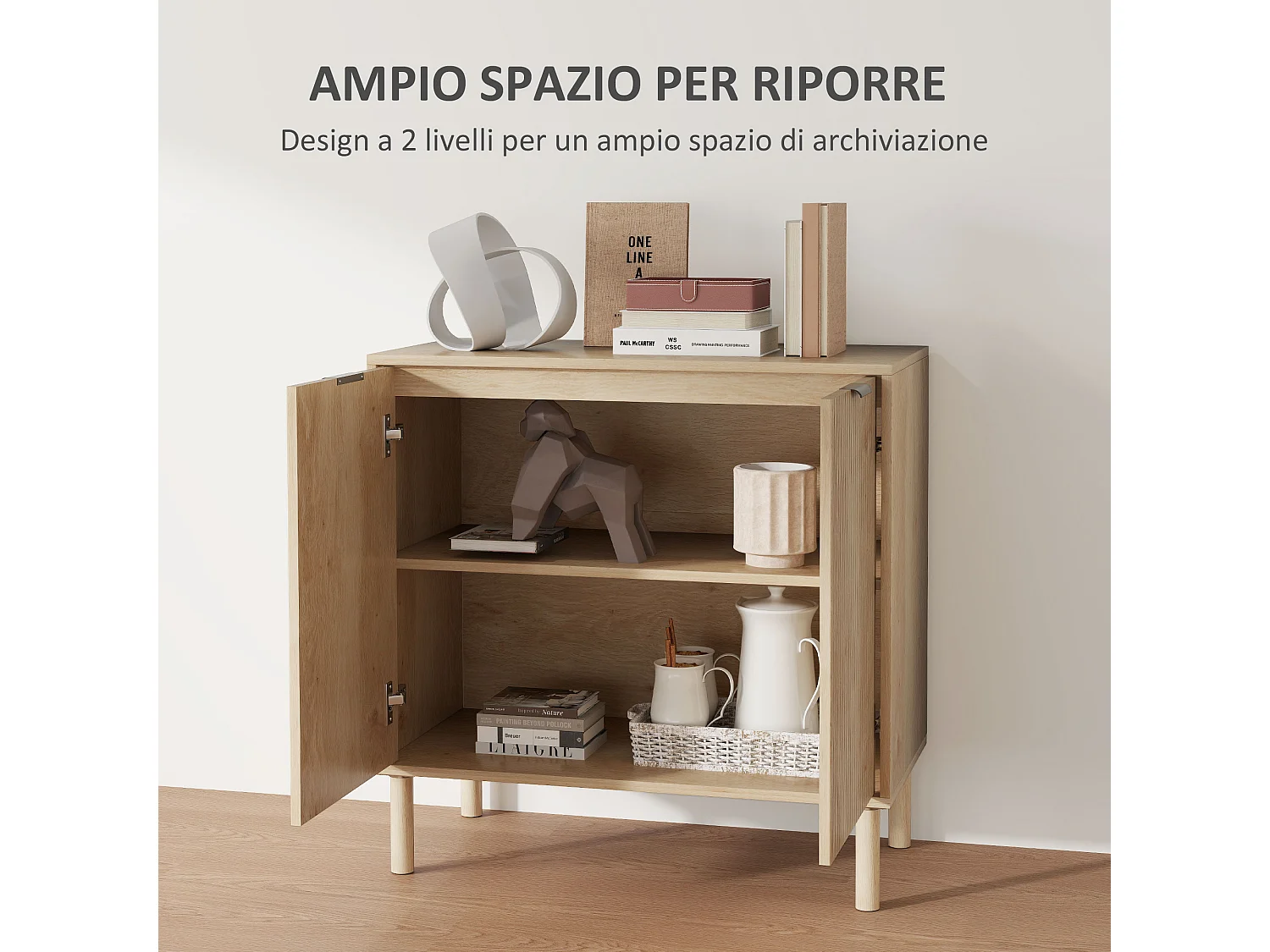 Mobile contenitore a 2 livelli in truciolato color rovere