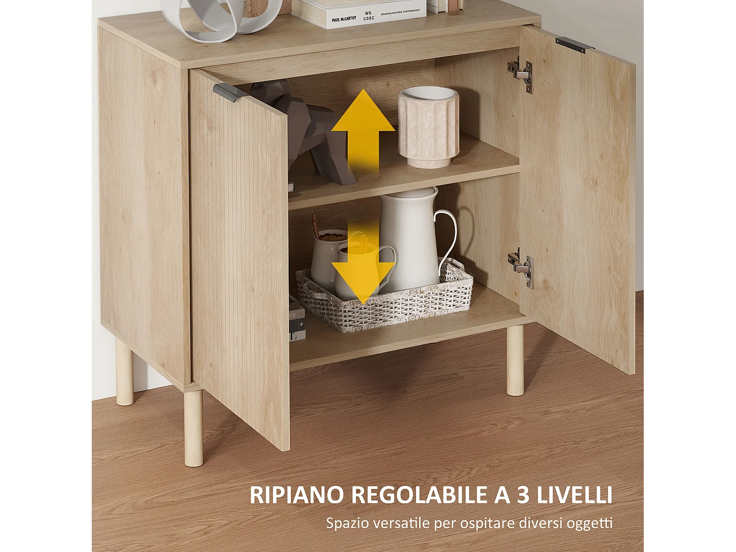 Mobile contenitore a 2 livelli in truciolato color rovere