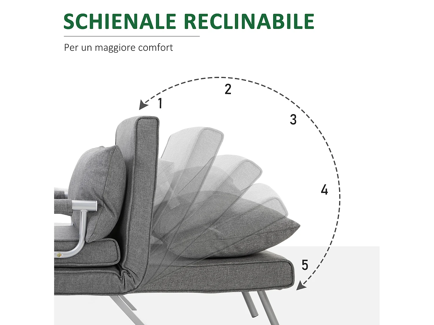 Poltrona letto singolo con schienale regolabile a 5 livelli grigio