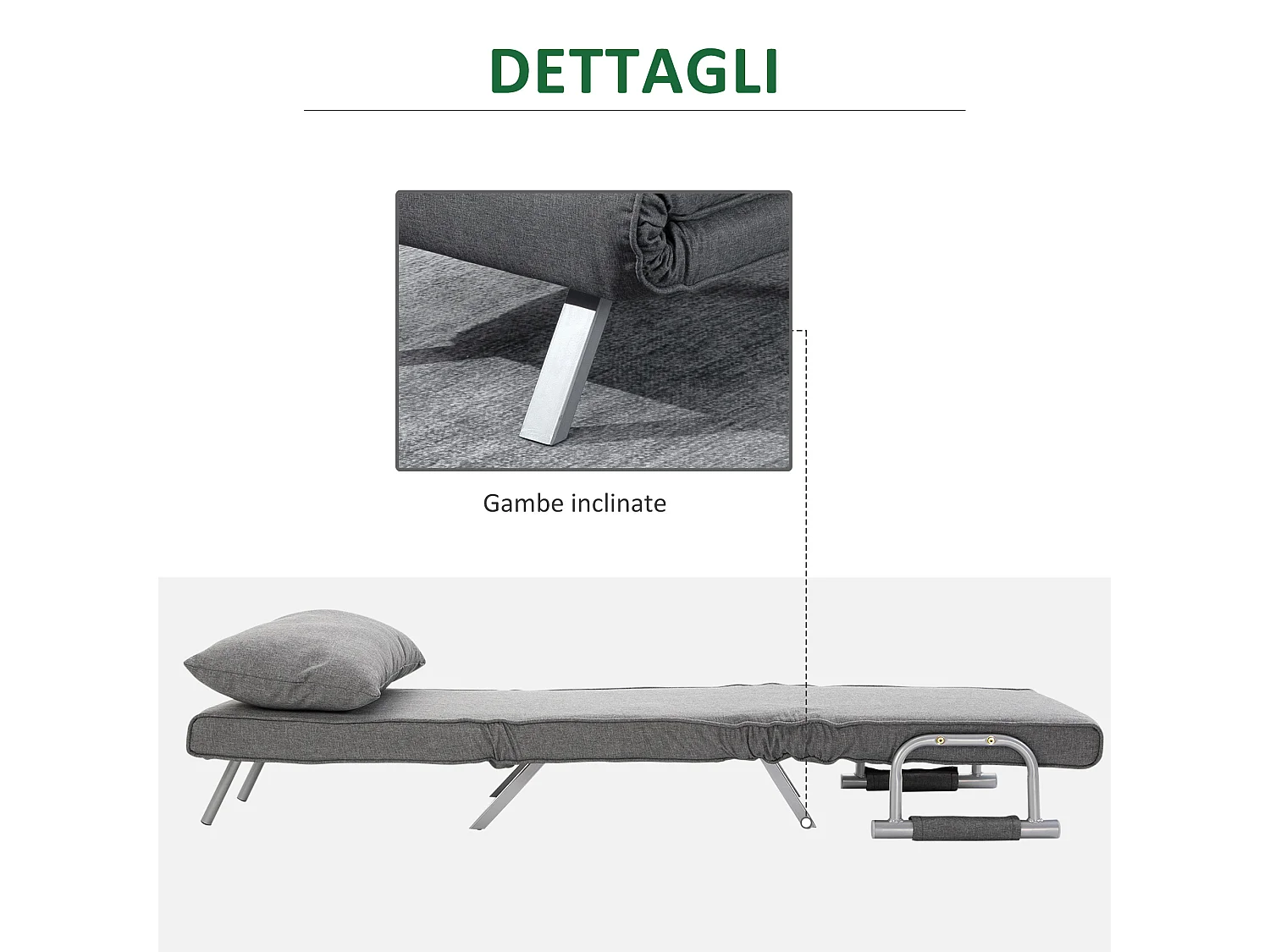 Poltrona letto singolo con schienale regolabile a 5 livelli grigio