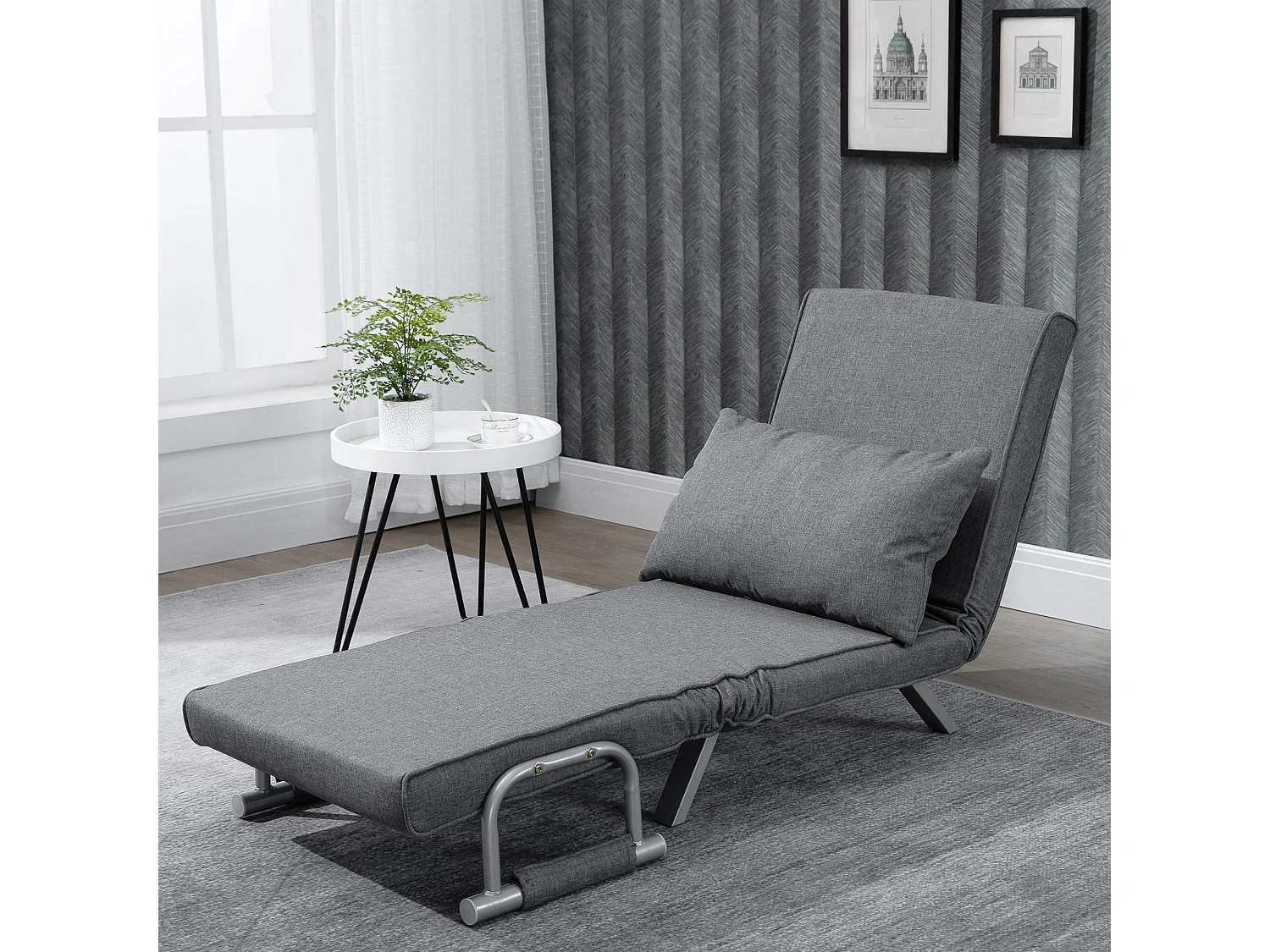 Poltrona letto singolo con schienale regolabile a 5 livelli grigio
