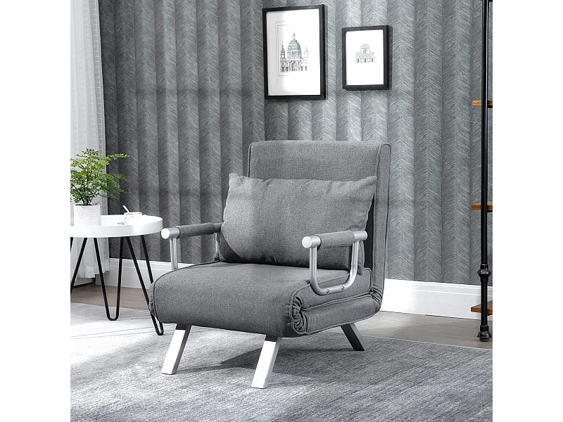 Poltrona letto singolo con schienale regolabile a 5 livelli grigio