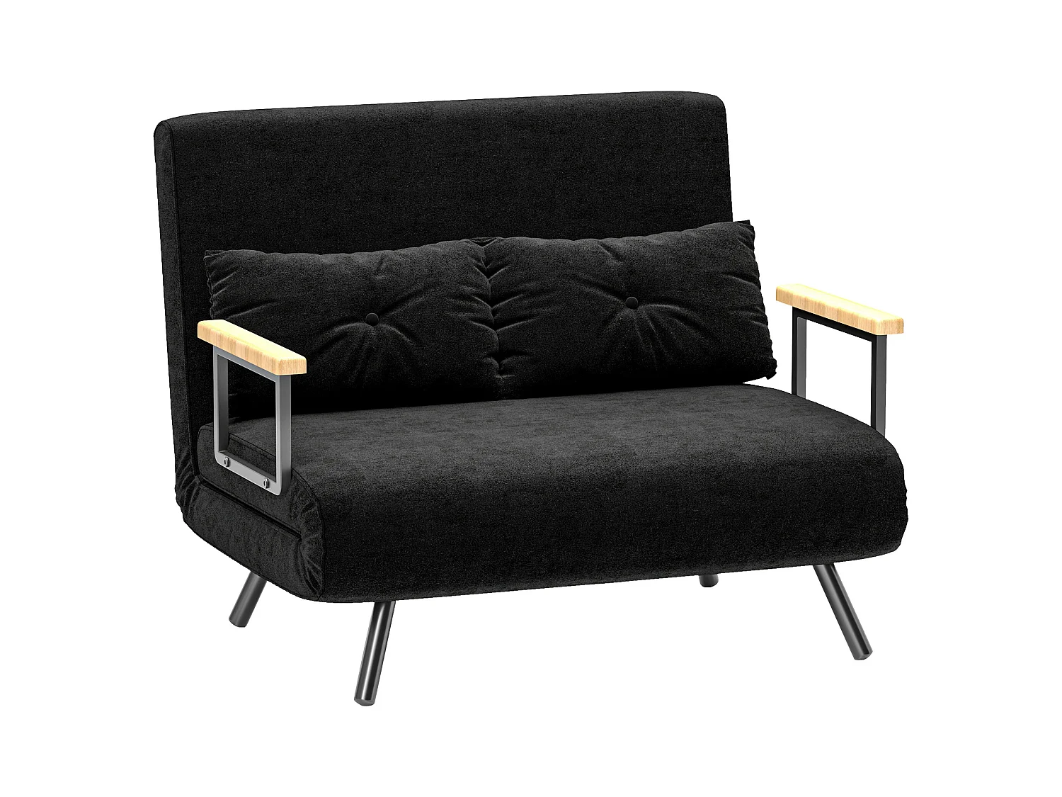 Divano letto 3 in 1 vellutato con schienale regolabile 5 livelli nero