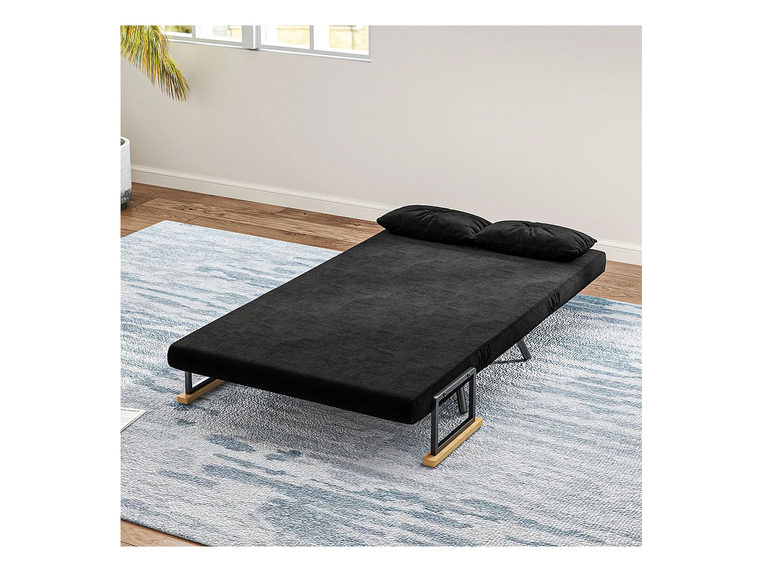 Divano letto 3 in 1 vellutato con schienale regolabile 5 livelli nero