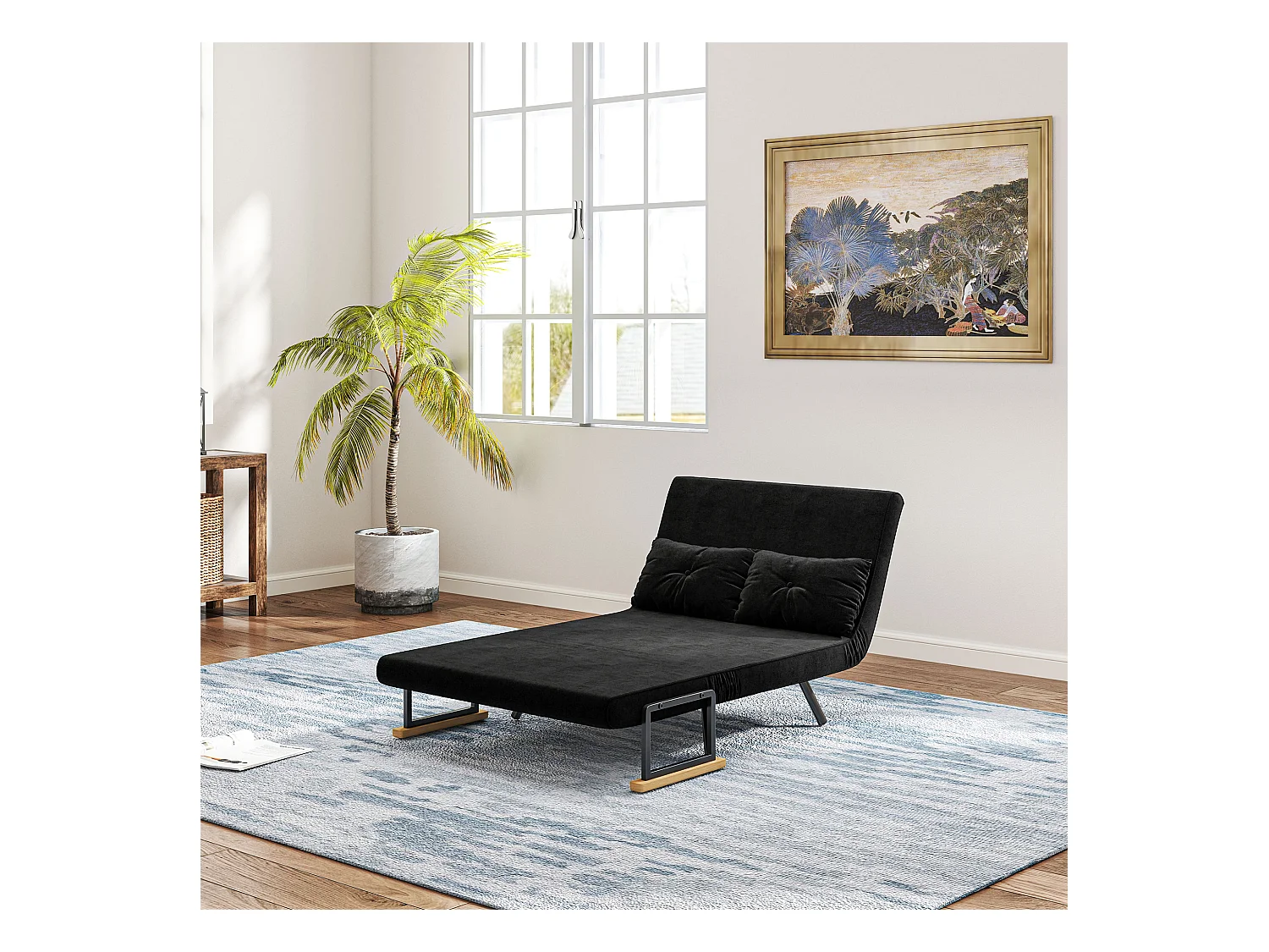 Divano letto 3 in 1 vellutato con schienale regolabile 5 livelli nero