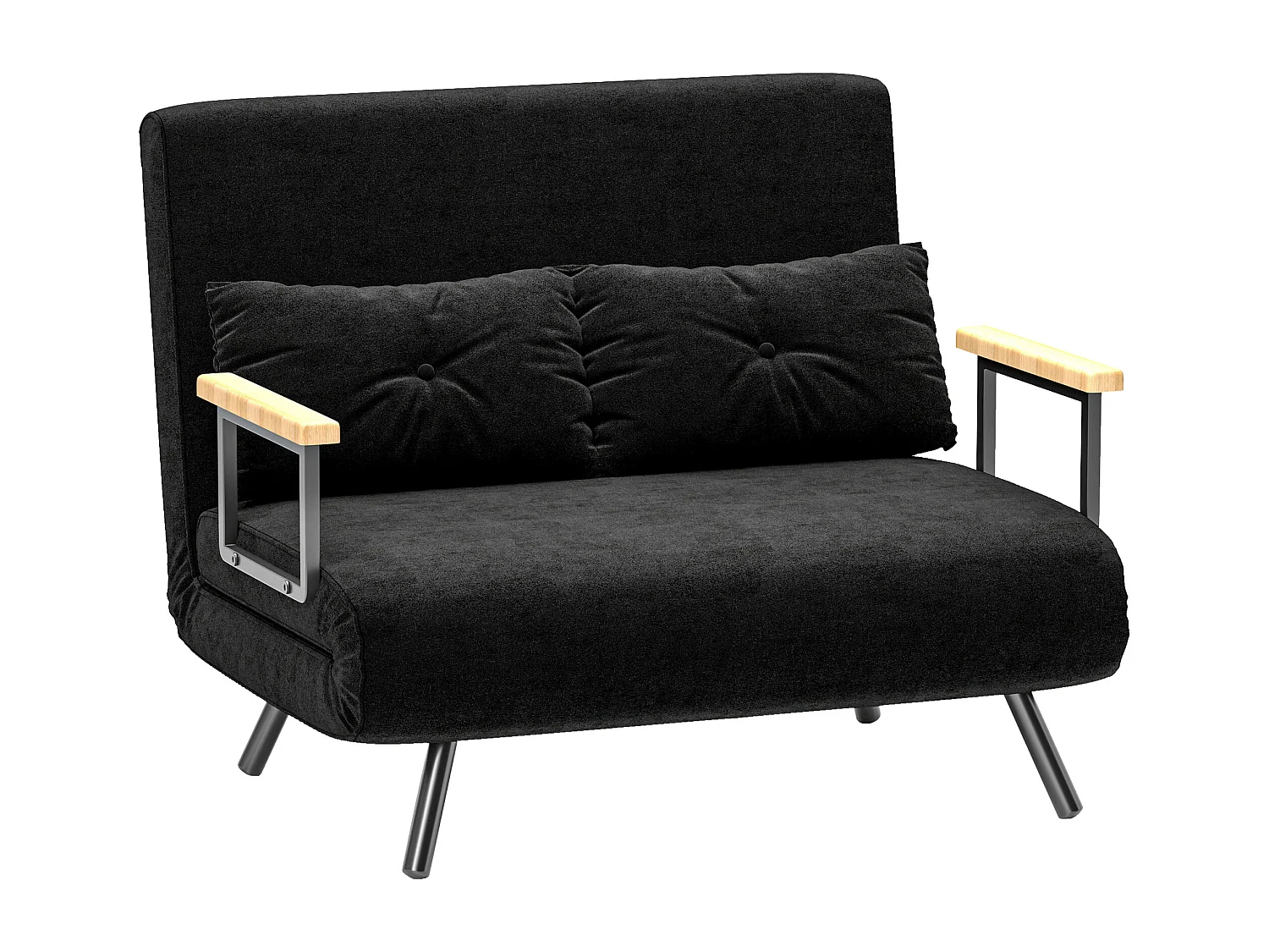 Divano letto 3 in 1 vellutato con schienale regolabile 5 livelli nero