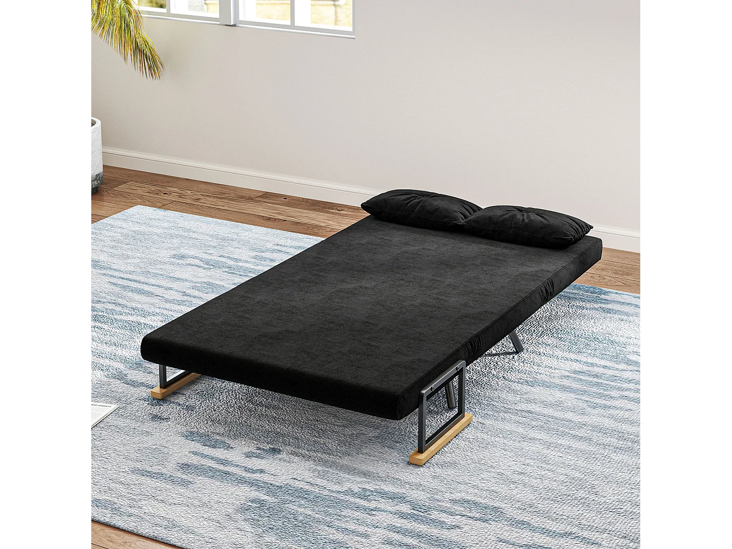 Divano letto 3 in 1 vellutato con schienale regolabile 5 livelli nero