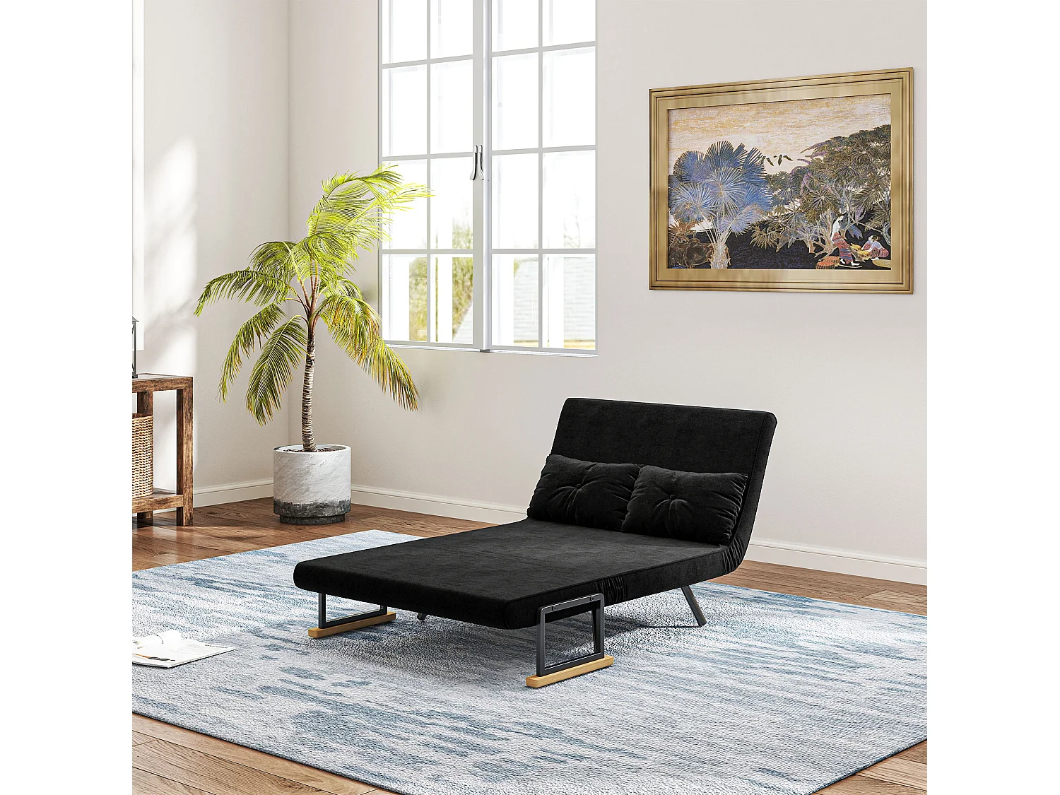 Divano letto 3 in 1 vellutato con schienale regolabile 5 livelli nero