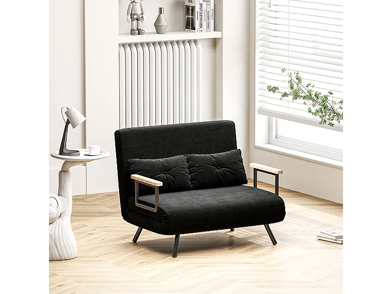 Divano letto 3 in 1 vellutato con schienale regolabile 5 livelli nero