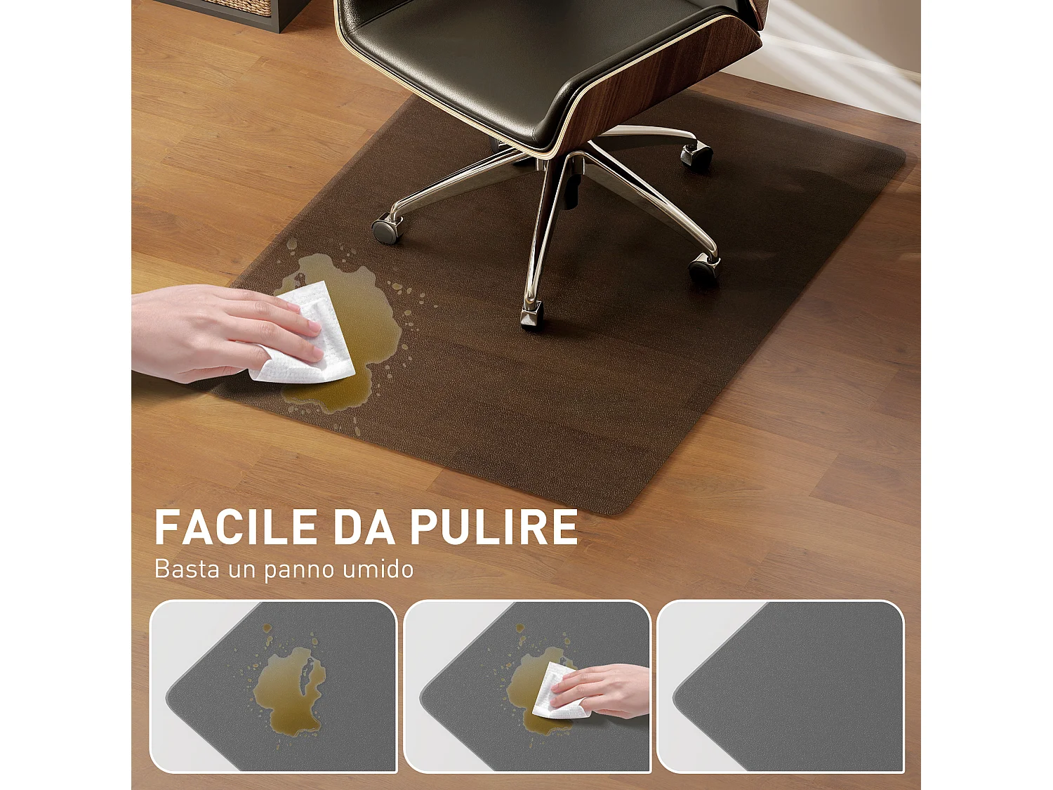 Tappetino salvapavimento 120x90 cm in plastica trasparente per sedia