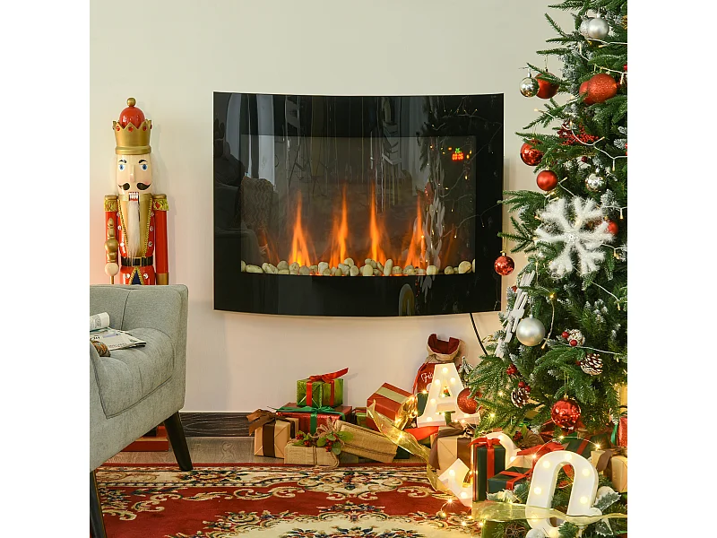 Caminetto elettrico con effetto fiamma colorata in acciaio e vetro
