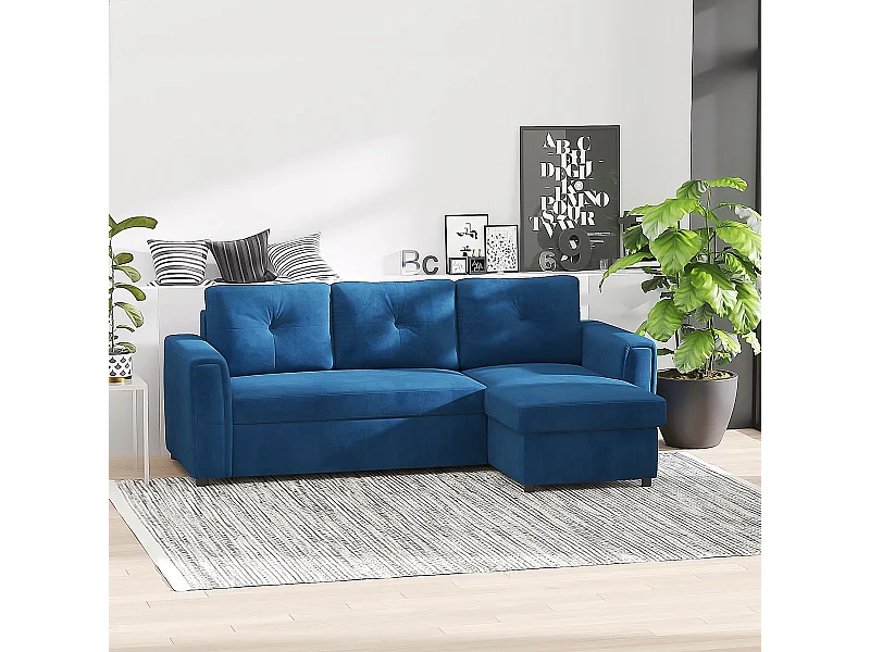 Divano letto 3  posti e chaise longue con contenitore in velluto