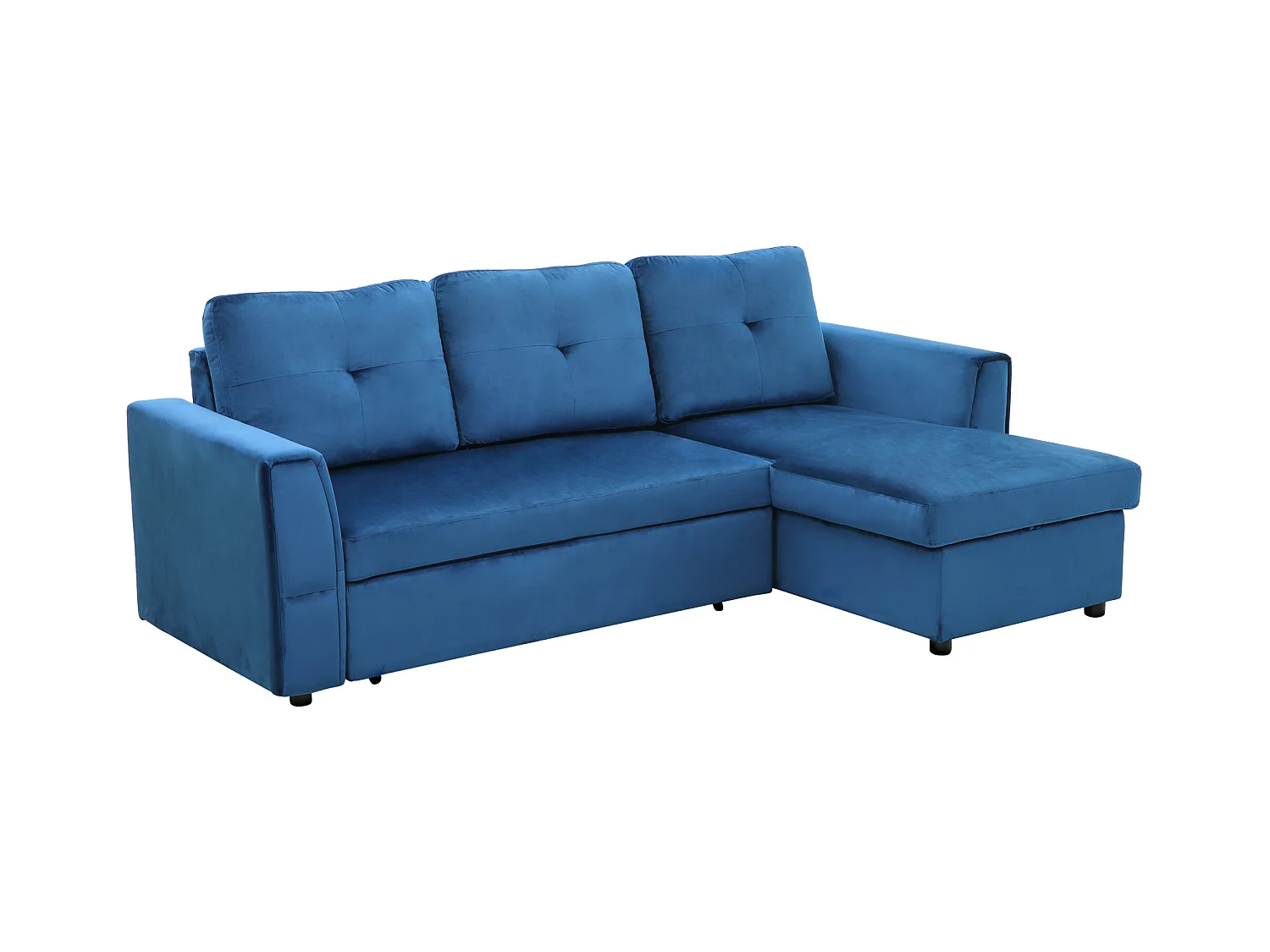 Divano letto 3  posti e chaise longue con contenitore in velluto