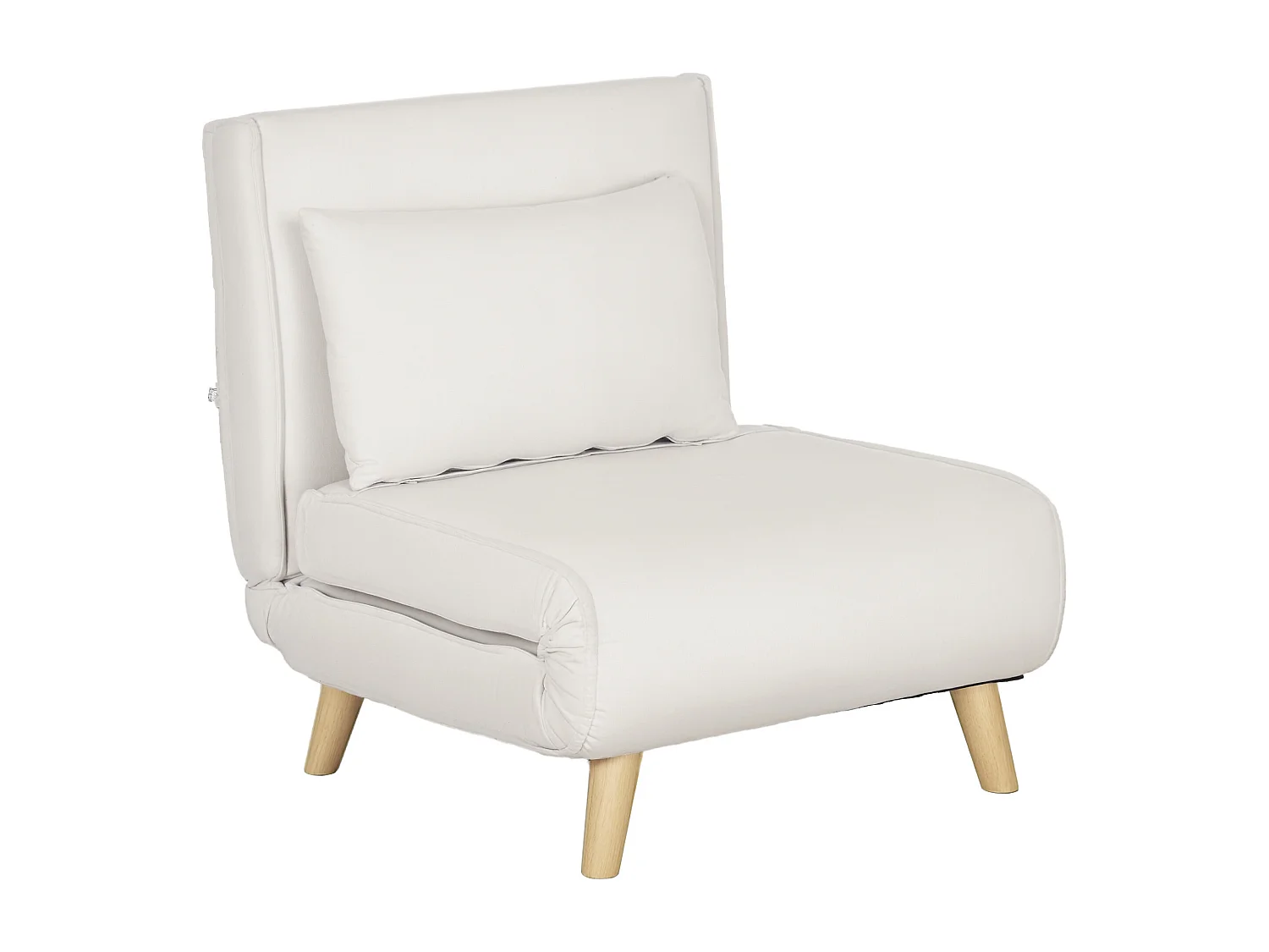 Poltrona letto 2 in 1 con schienale regolabile e cuscino legno e beige
