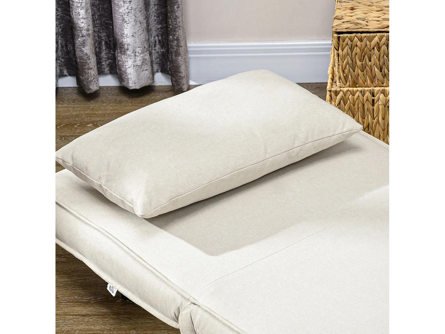 Poltrona letto 2 in 1 con schienale regolabile e cuscino legno e beige