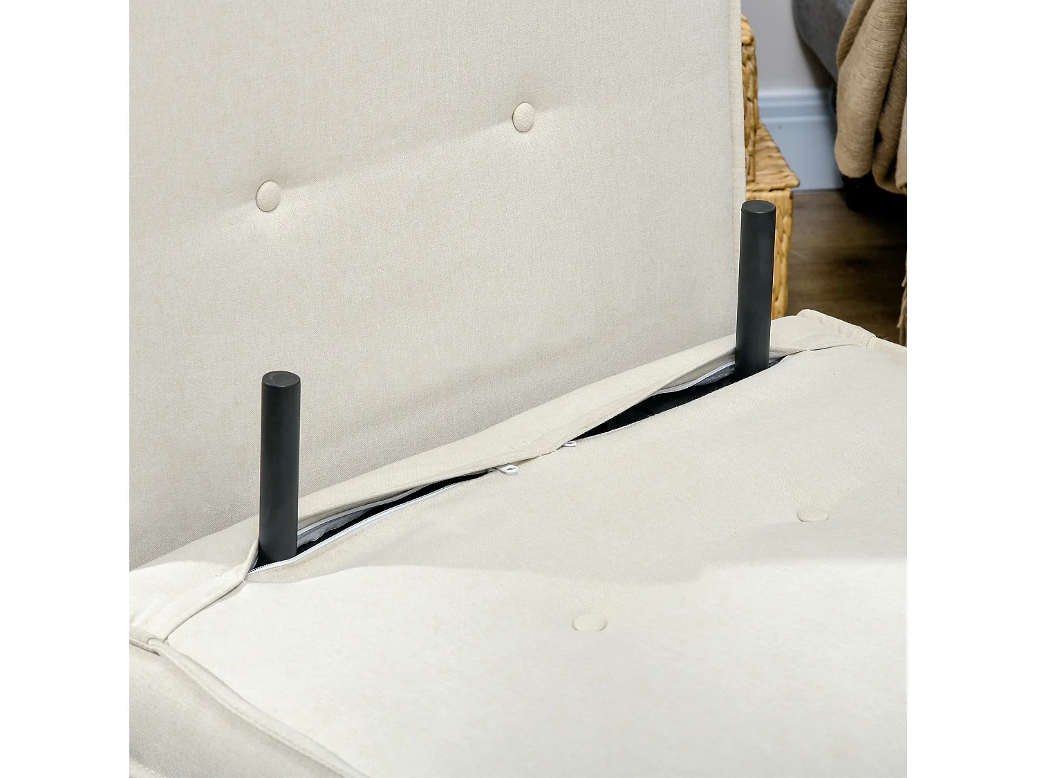 Poltrona letto 2 in 1 con schienale regolabile e cuscino legno e beige