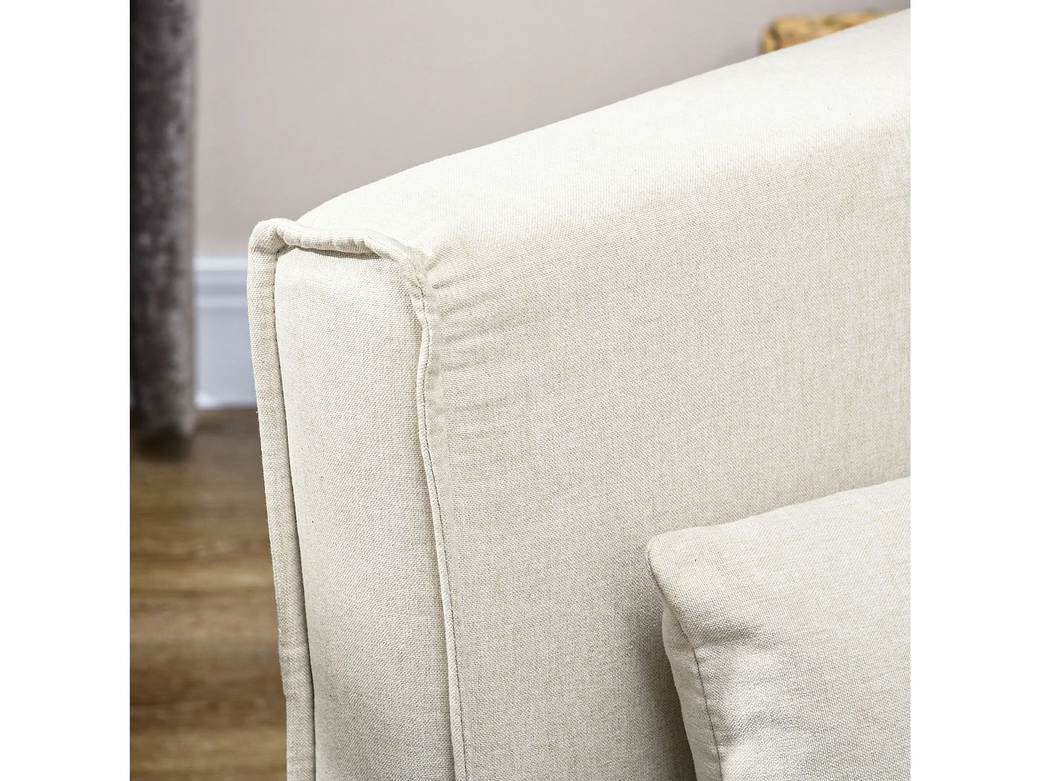 Poltrona letto 2 in 1 con schienale regolabile e cuscino legno e beige