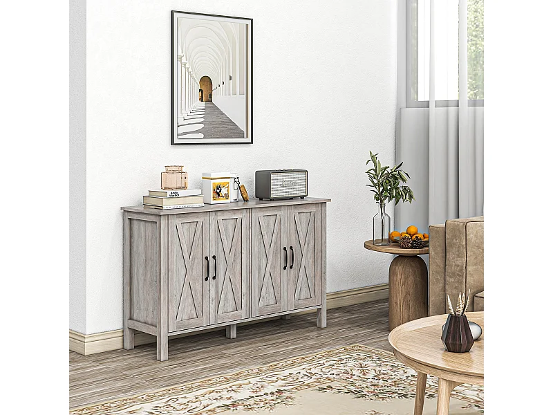 Mobiletto multiuso rustico con 4 ripiani portaoggetti in legno grigio