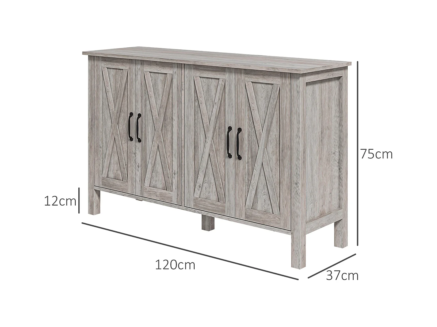 Mobiletto multiuso rustico con 4 ripiani portaoggetti in legno grigio