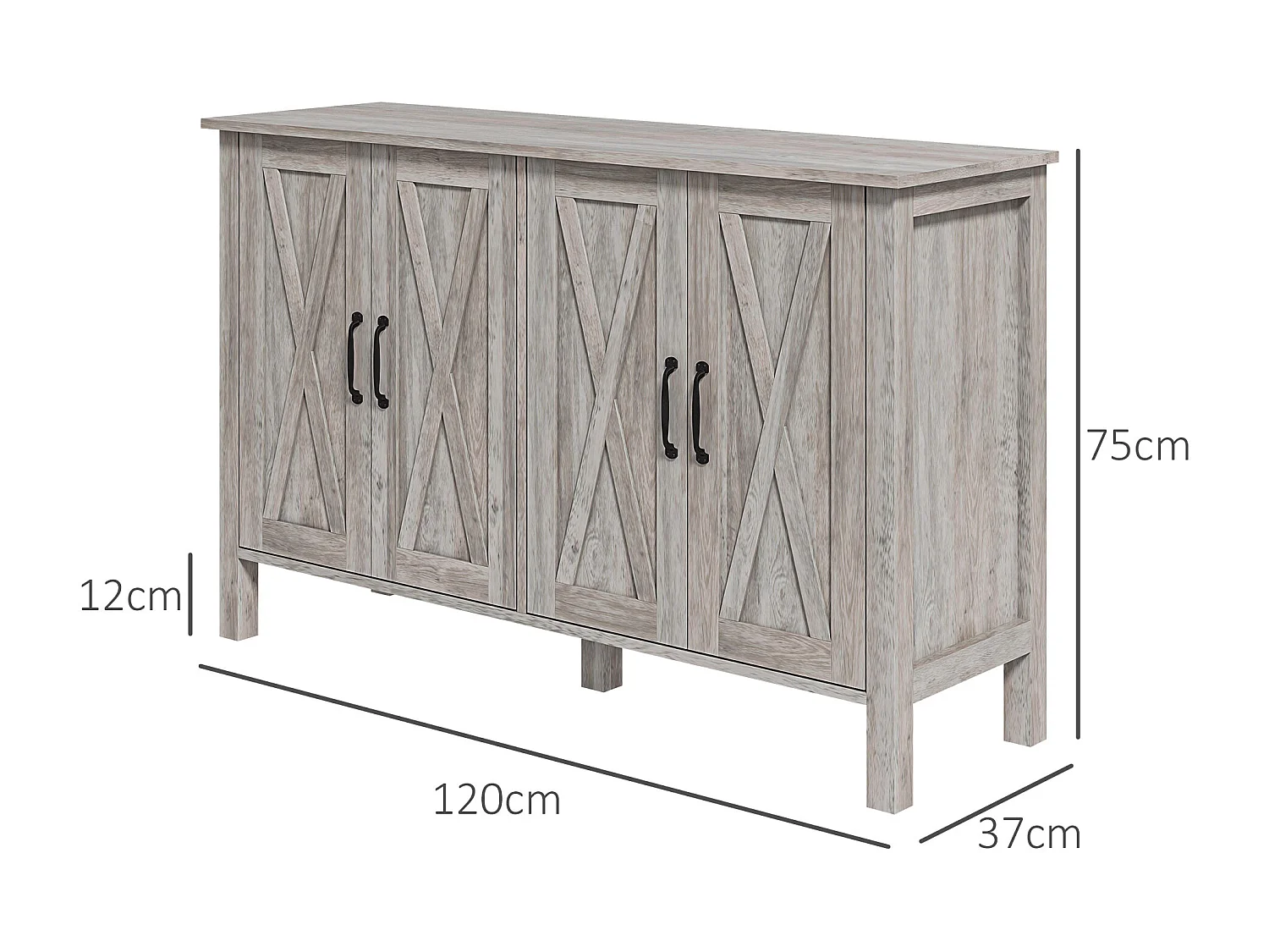 Mobiletto multiuso rustico con 4 ripiani portaoggetti in legno grigio