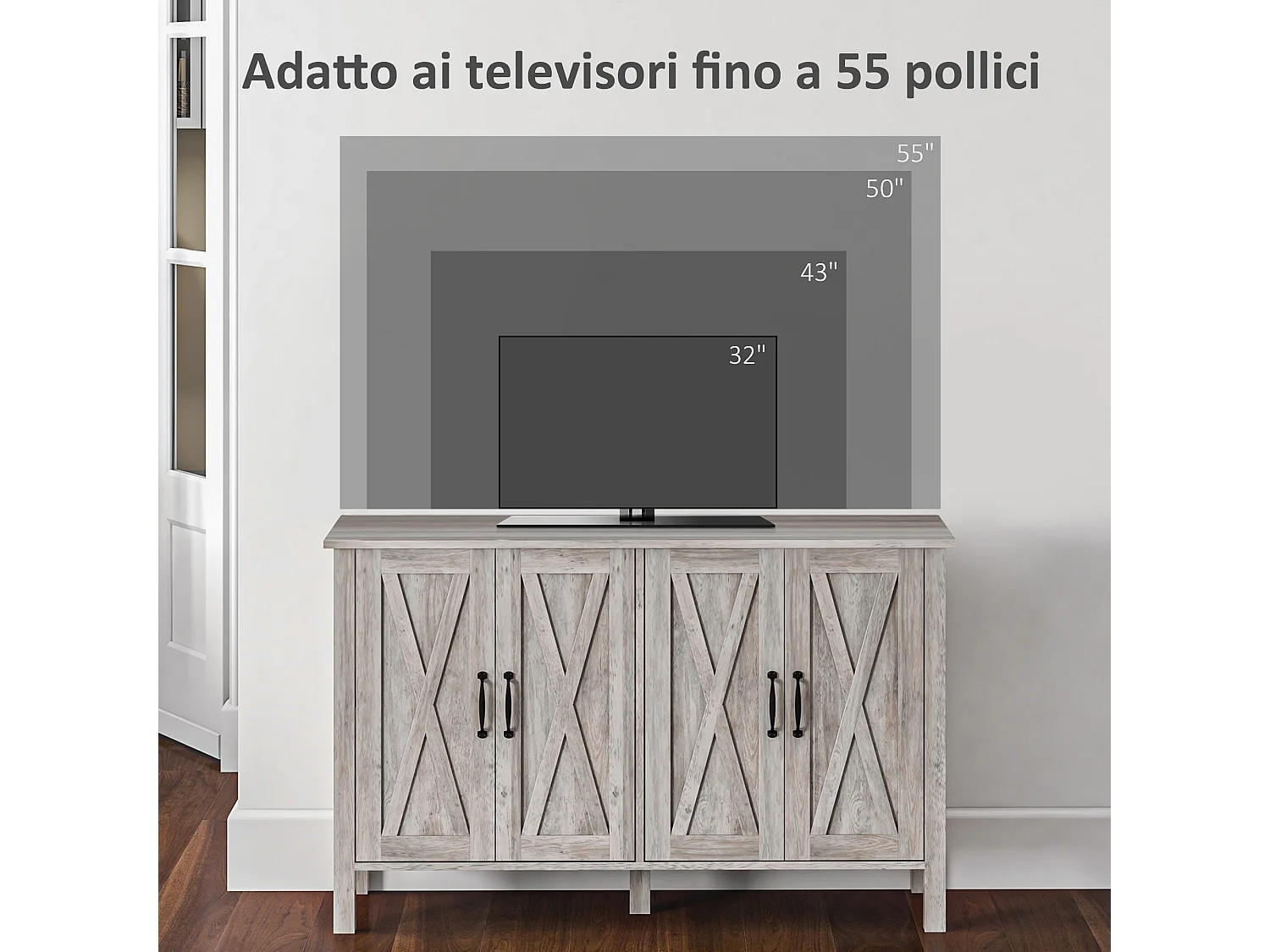 Mobiletto multiuso rustico con 4 ripiani portaoggetti in legno grigio