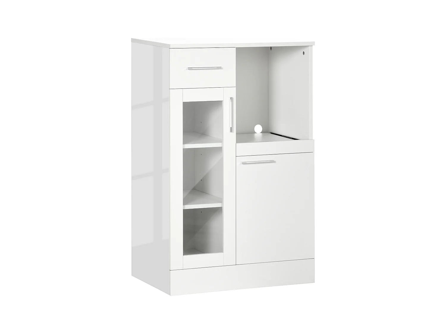 Credenza moderna con armadietti e cassetto legno e vetro bianco