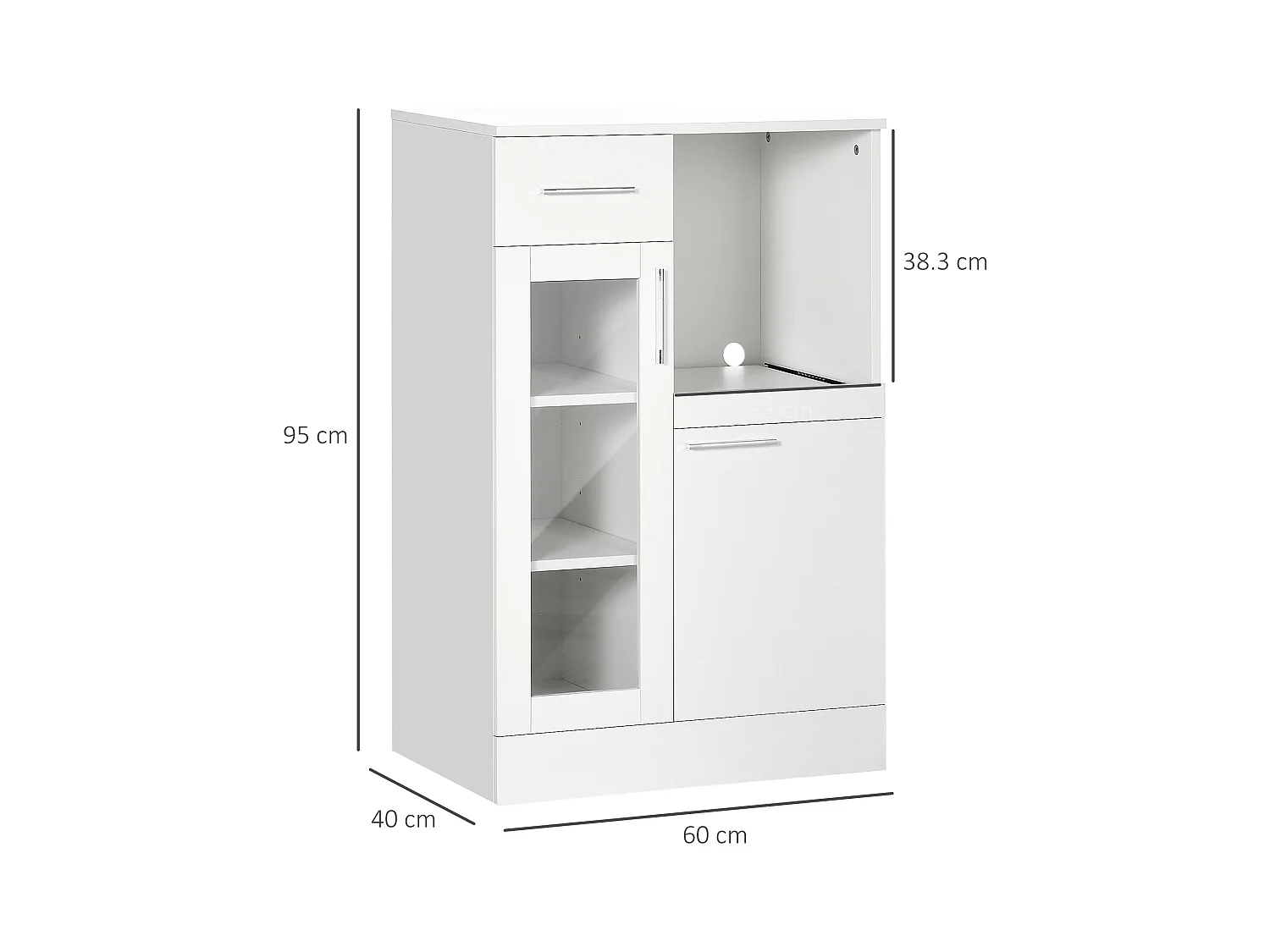 Credenza moderna con armadietti e cassetto legno e vetro bianco