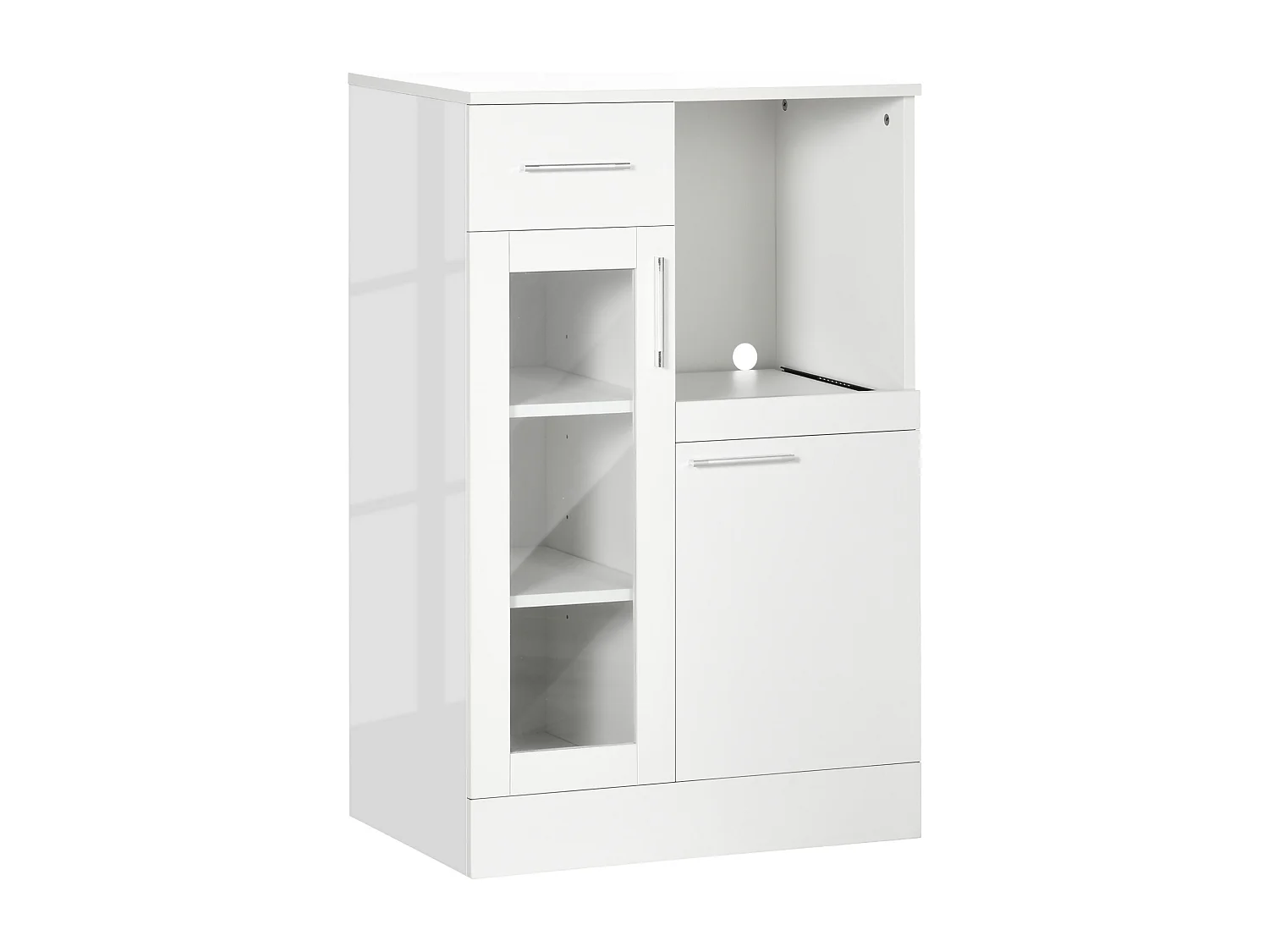 Credenza moderna con armadietti e cassetto legno e vetro bianco