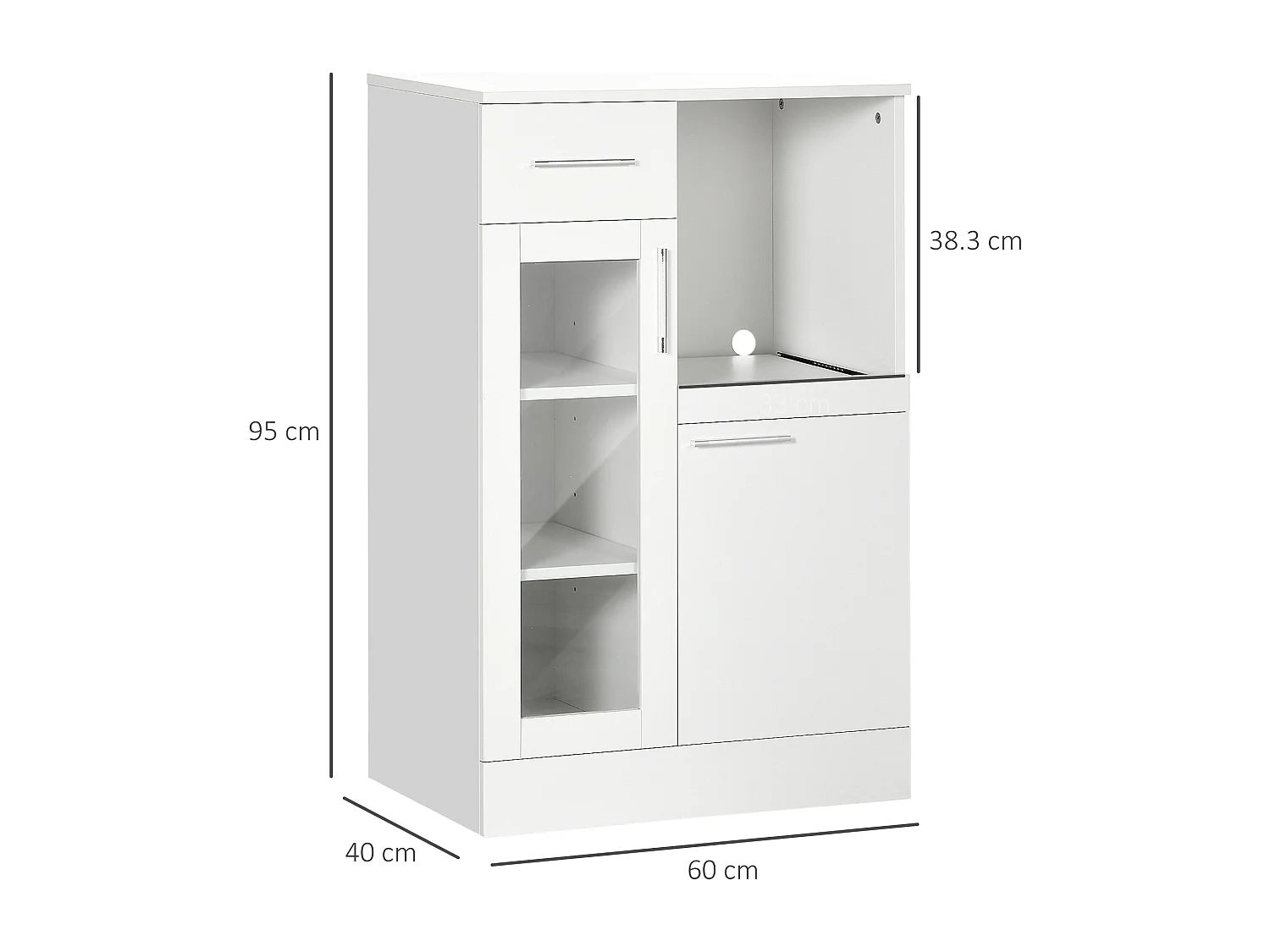 Credenza moderna con armadietti e cassetto legno e vetro bianco