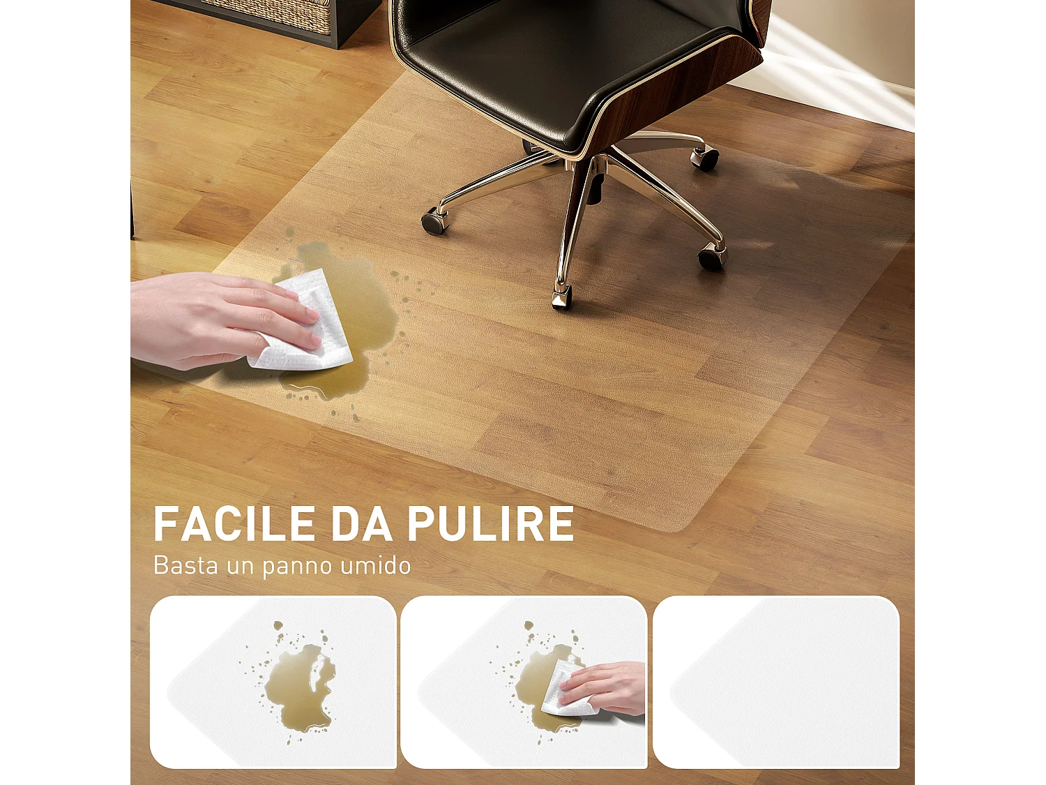 Tappetino salvapavimento 120x120 cm in plastica trasparente per sedia