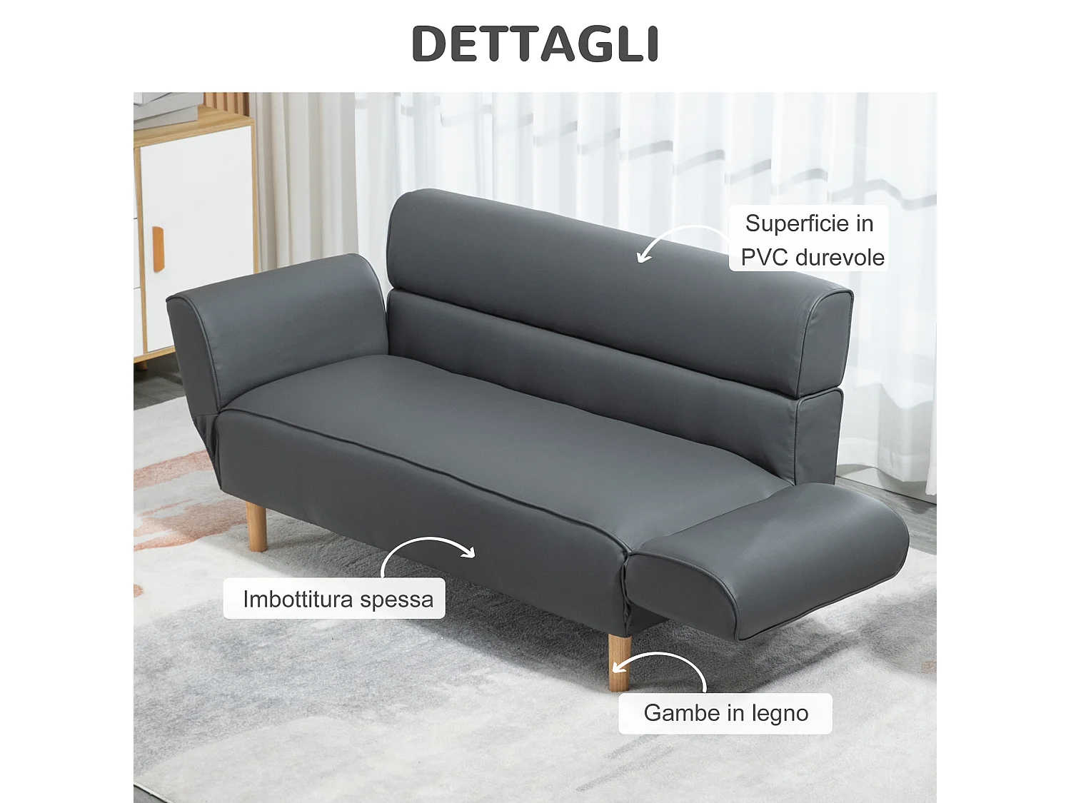 Divanetto 2  posti convertibile in divano letto singolo grigio