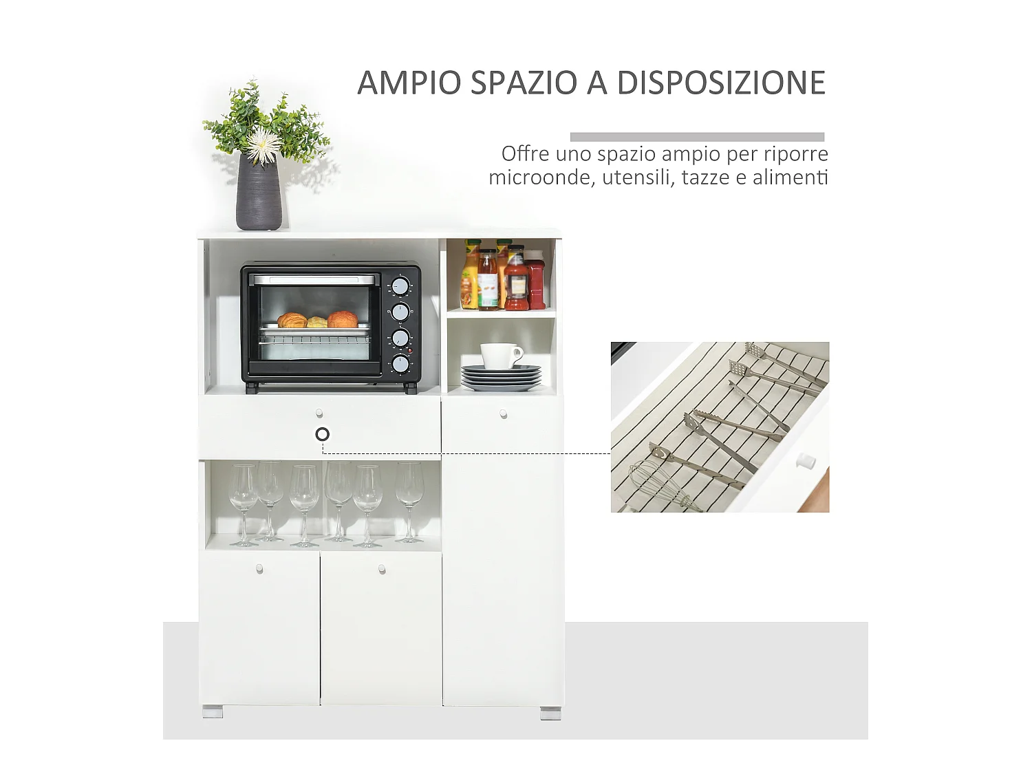 Mobiletto per microonde con armadietti e cassetto 90x40x120cm
