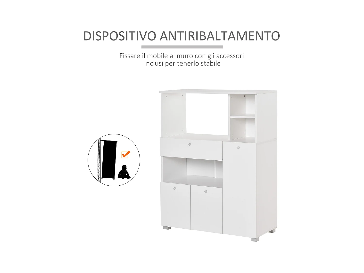 Mobiletto per microonde con armadietti e cassetto 90x40x120cm