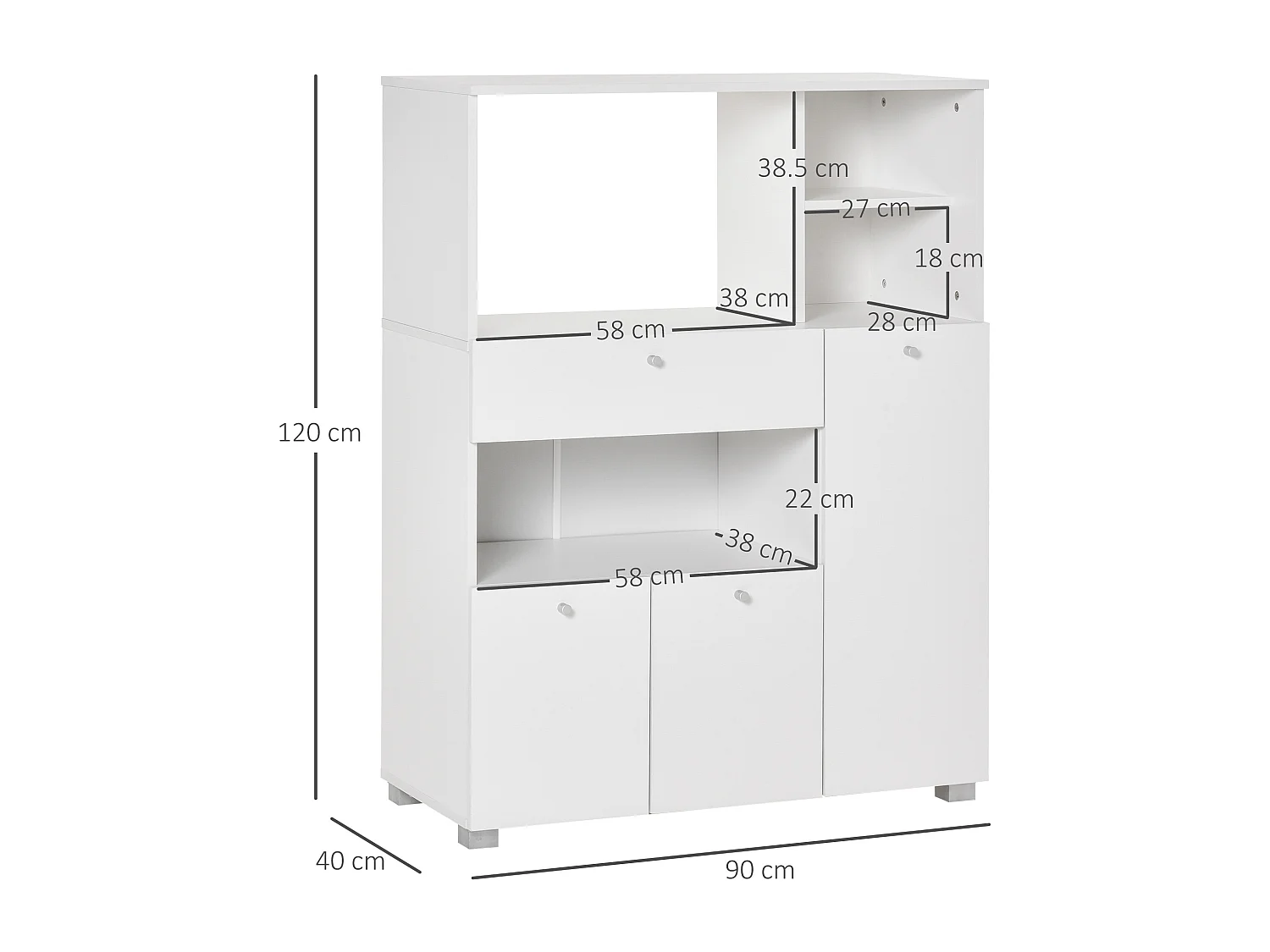 Mobiletto per microonde con armadietti e cassetto 90x40x120cm