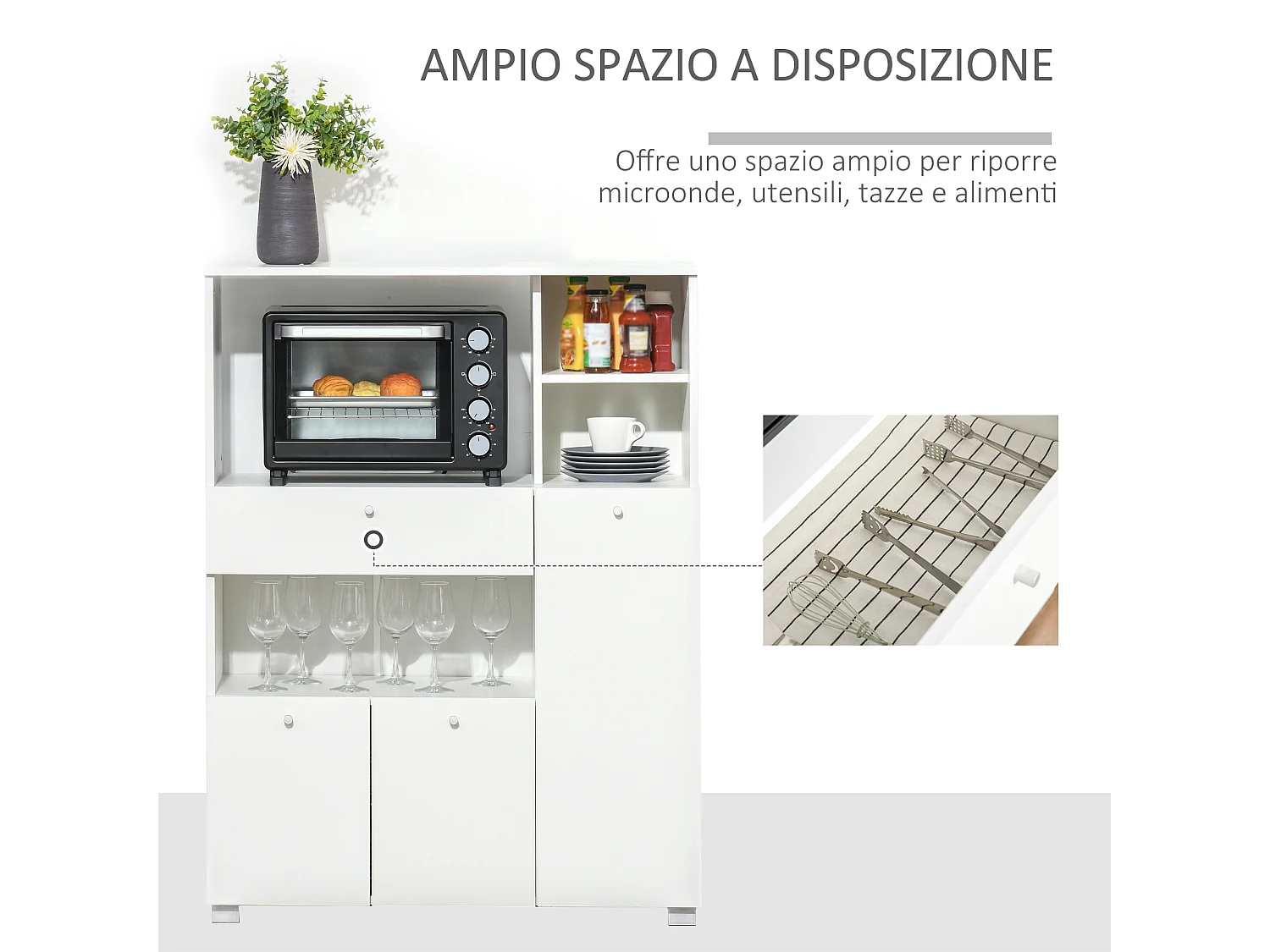 Mobiletto per microonde con armadietti e cassetto 90x40x120cm