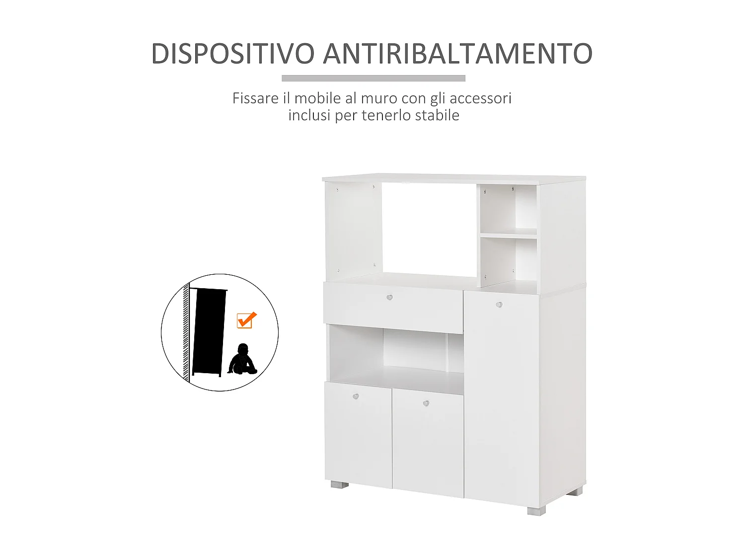 Mobiletto per microonde con armadietti e cassetto 90x40x120cm