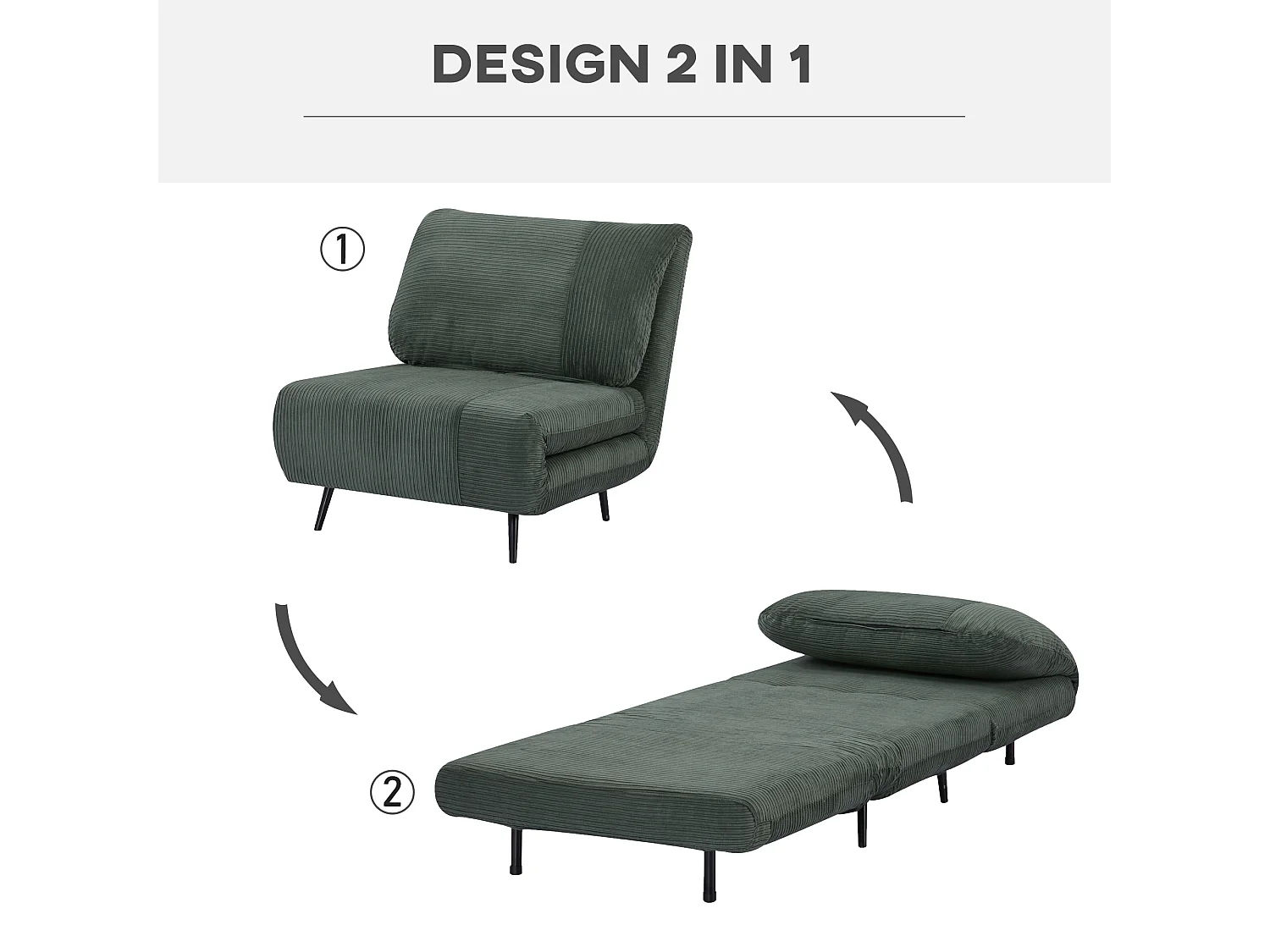Poltrona letto 2 in 1 regolabile su 3 livelli seduta imbottita