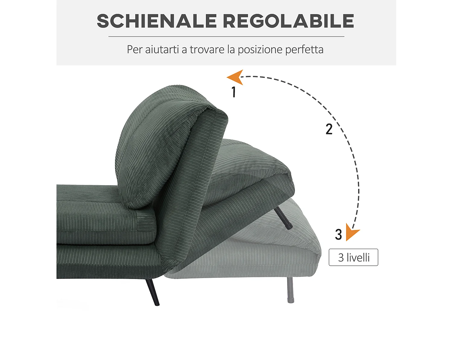 Poltrona letto 2 in 1 regolabile su 3 livelli seduta imbottita