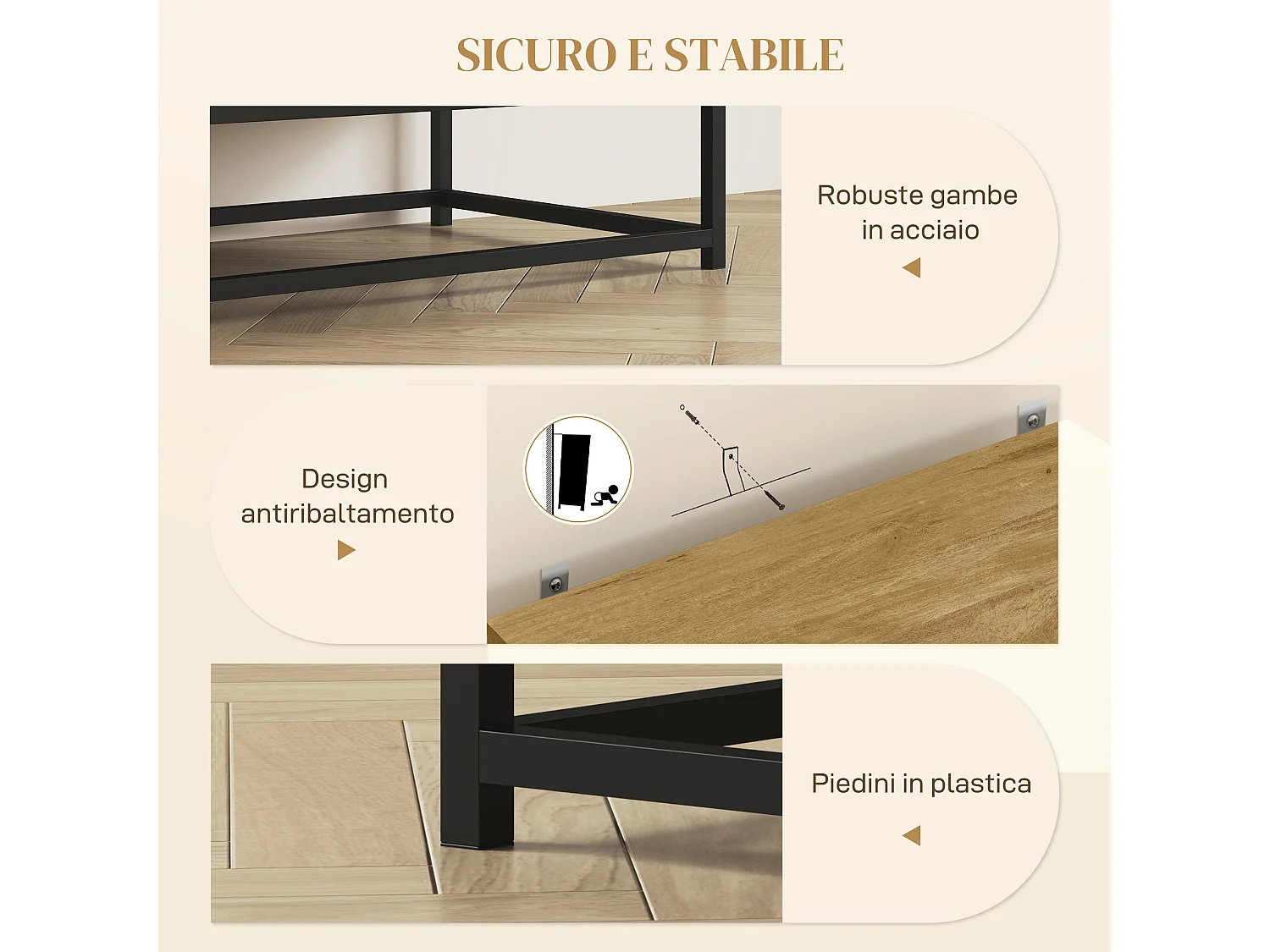 Credenza moderna con 2 cassetti, armadietto e ripiano aperto marrone
