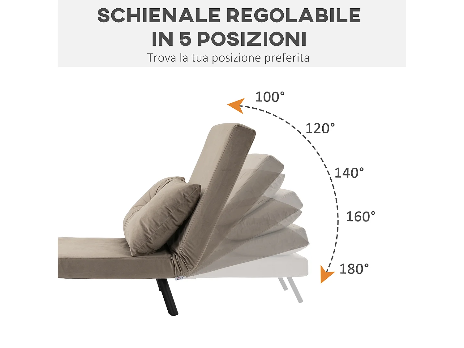 Poltrona letto 3 in 1 con schienale reclinabile grigio chiaro