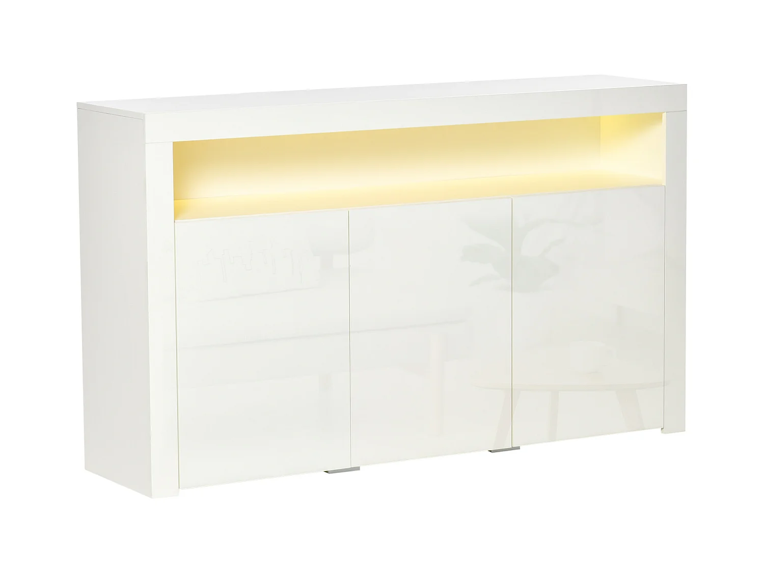 Credenza moderna 3 ante luci led legno bianco 155x40x92cm