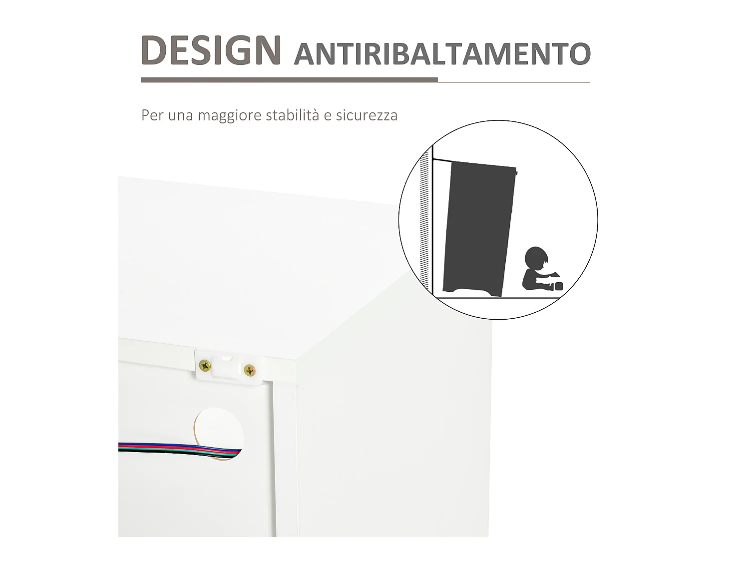 Credenza moderna 3 ante luci led legno bianco 155x40x92cm
