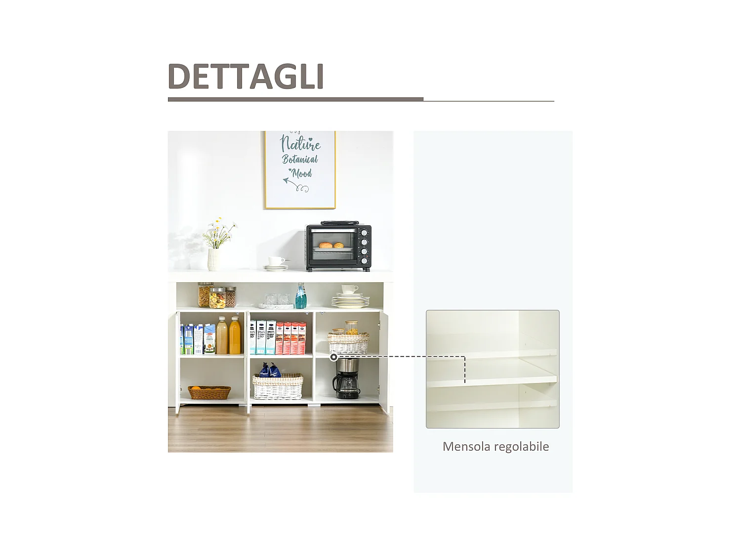 Credenza moderna 3 ante luci led legno bianco 155x40x92cm