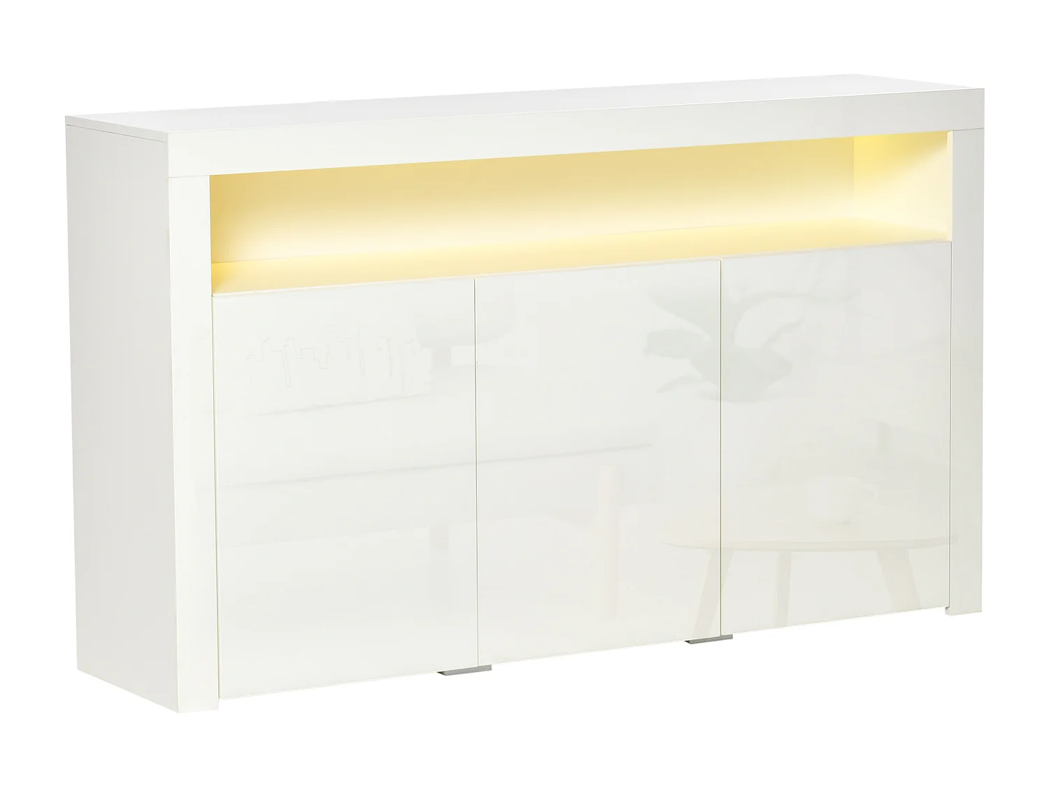 Credenza moderna 3 ante luci led legno bianco 155x40x92cm