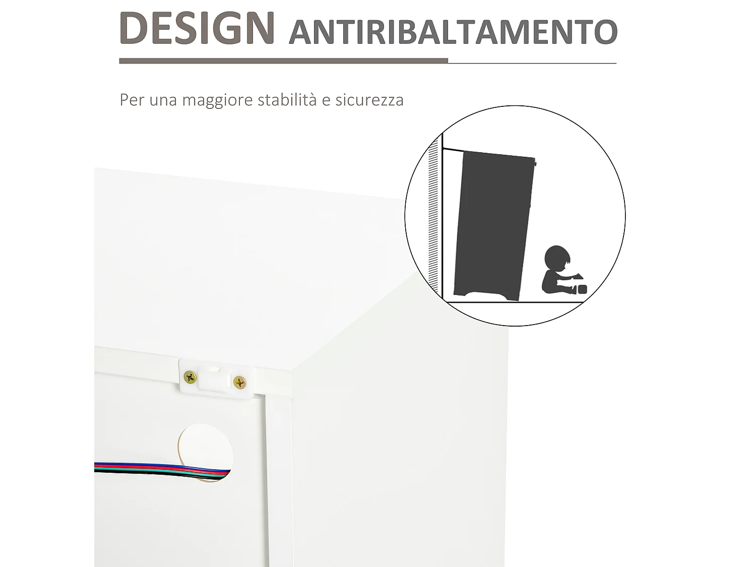 Credenza moderna 3 ante luci led legno bianco 155x40x92cm