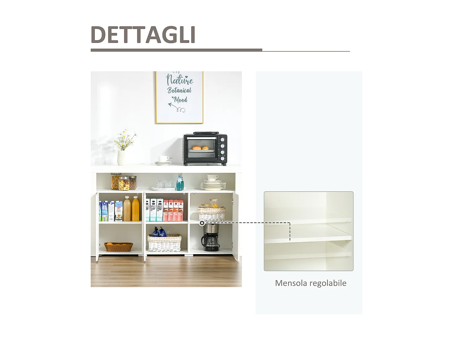 Credenza moderna 3 ante luci led legno bianco 155x40x92cm