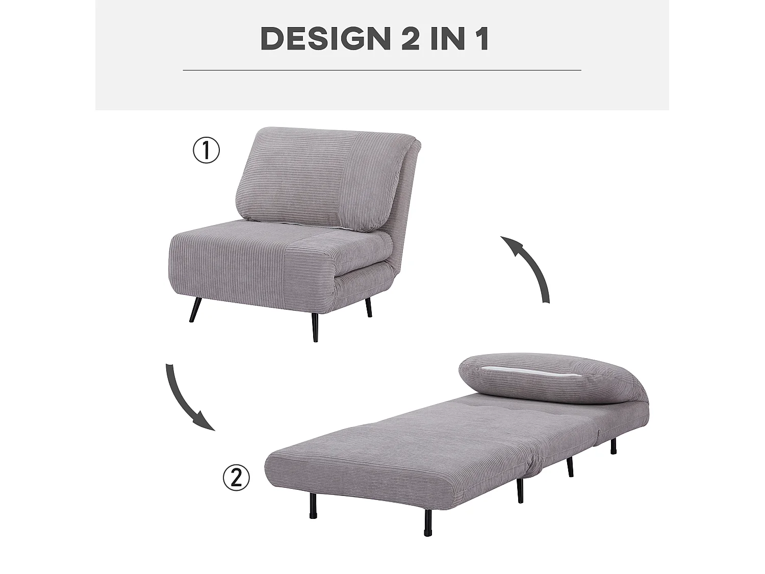 Poltrona letto 2 in 1 regolabile su 3 livelli seduta imbottita
