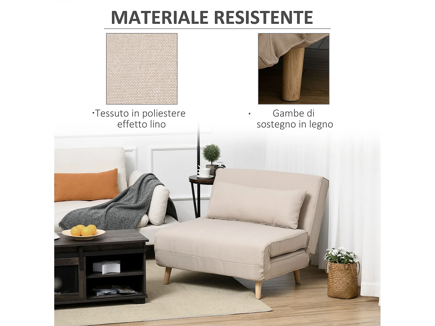 Poltrona letto traspirante con schienale regolabile beige