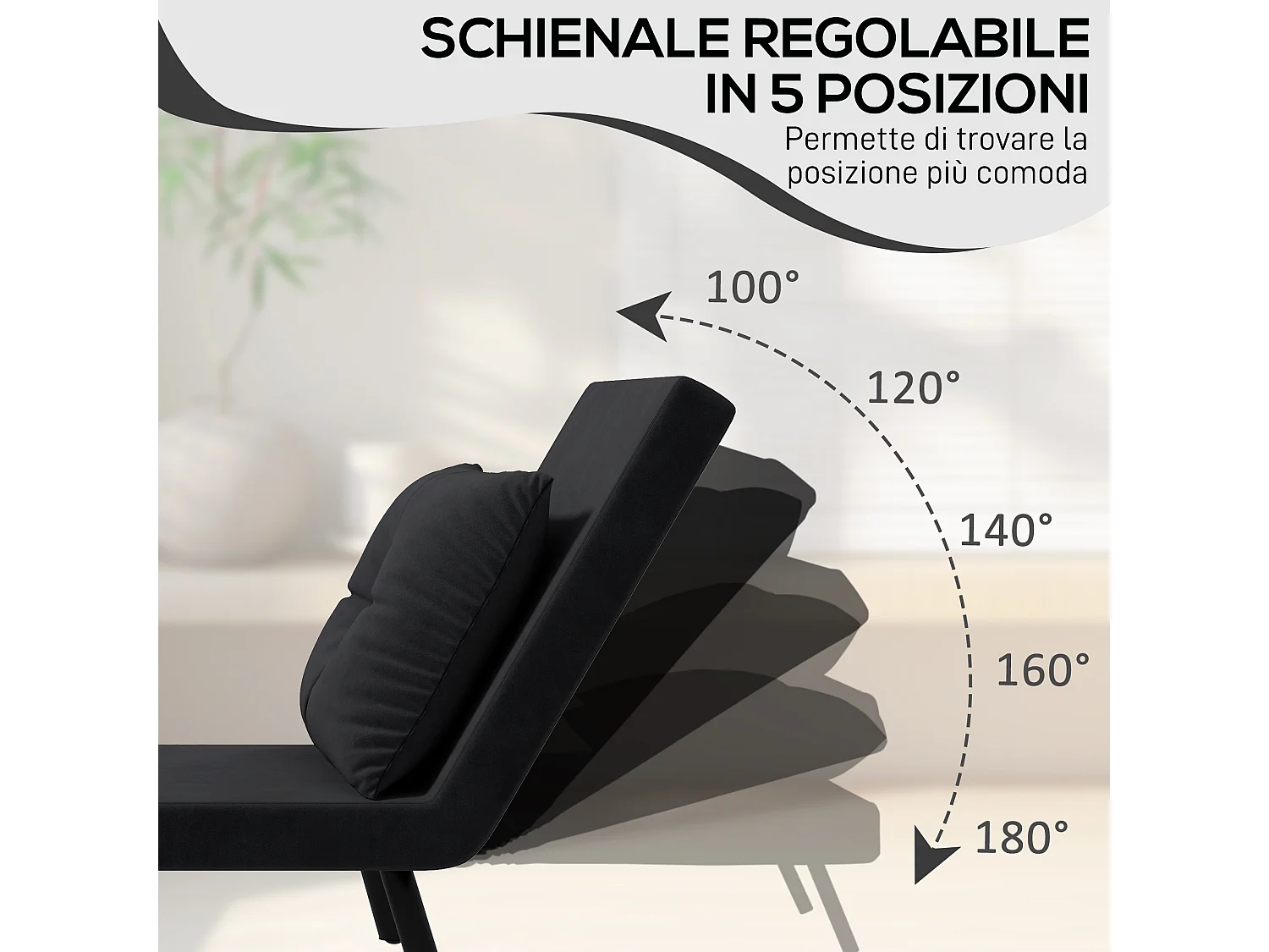Poltrona letto singolo 3 in 1 con schienale reclinabile nero