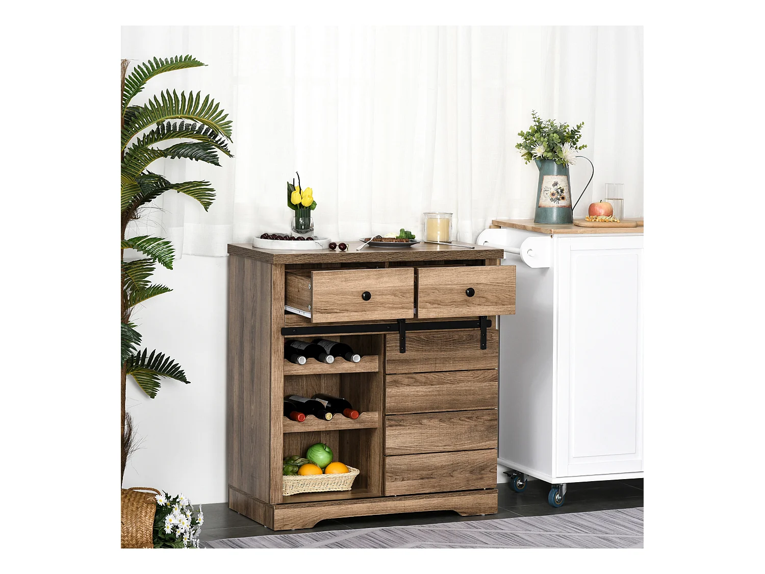 Credenza cucina stile industriale con 2 cassetti e portabottiglie